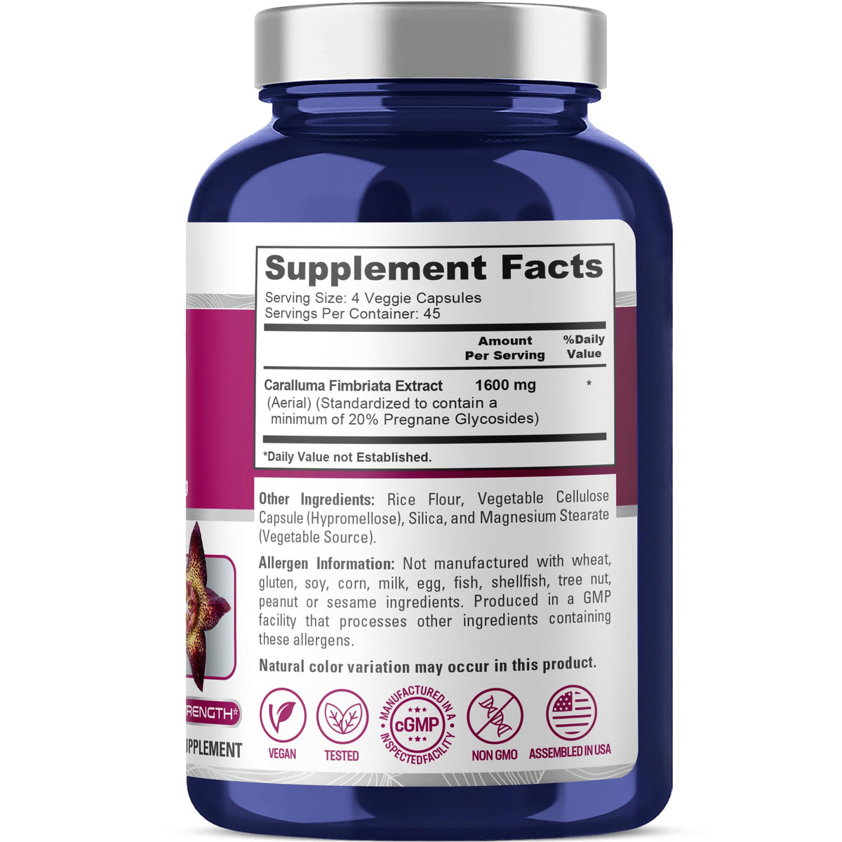 NusaPure Caralluma Fimbriata 1600mg - 180 Veggie Capsules (Non-GMO, Vegan) NusaPure