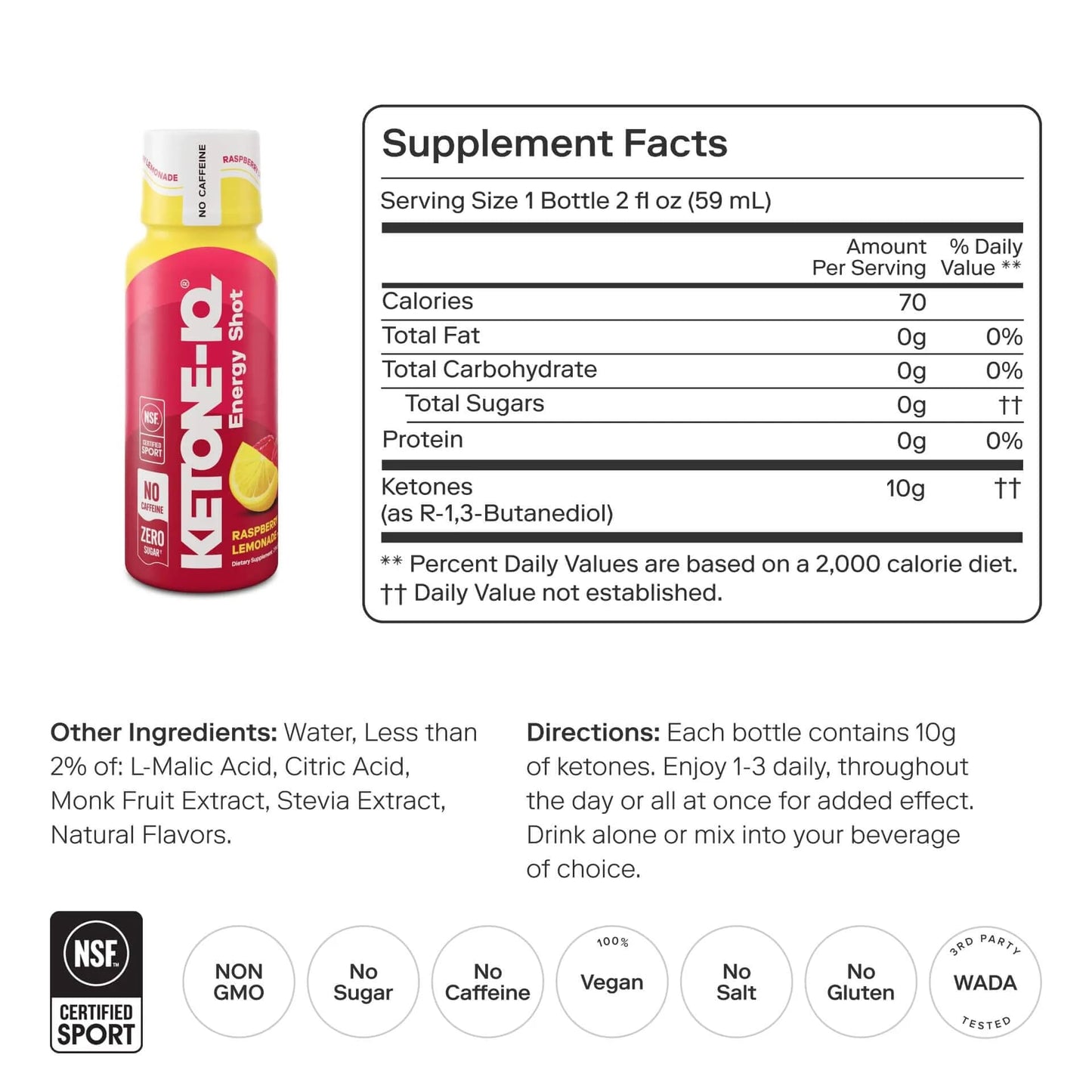 Ketone-IQ No Caffeine Performance Energy Shots – Ketone Fuel for Focus & Endurance, Metabolism Support, 10g Ketones, 12 Pack (Raspberry Lemonade) Ketone-IQ