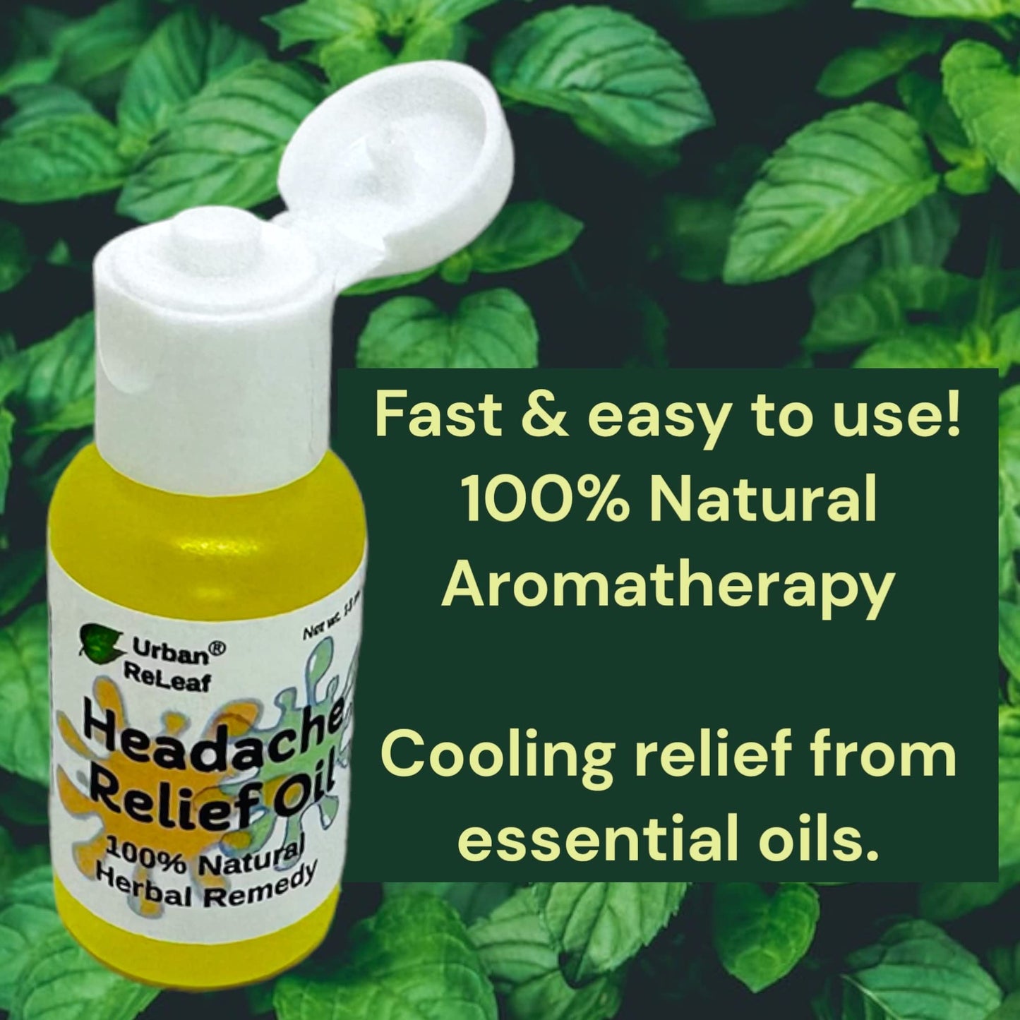 Urban ReLeaf Headache Relief Oil! 100% Natural Herbal Remedy, Sinus, Tension, Neck, Temples. Made in USA! Works Fast! Gentle Essential Oil Relief Urban ReLeaf