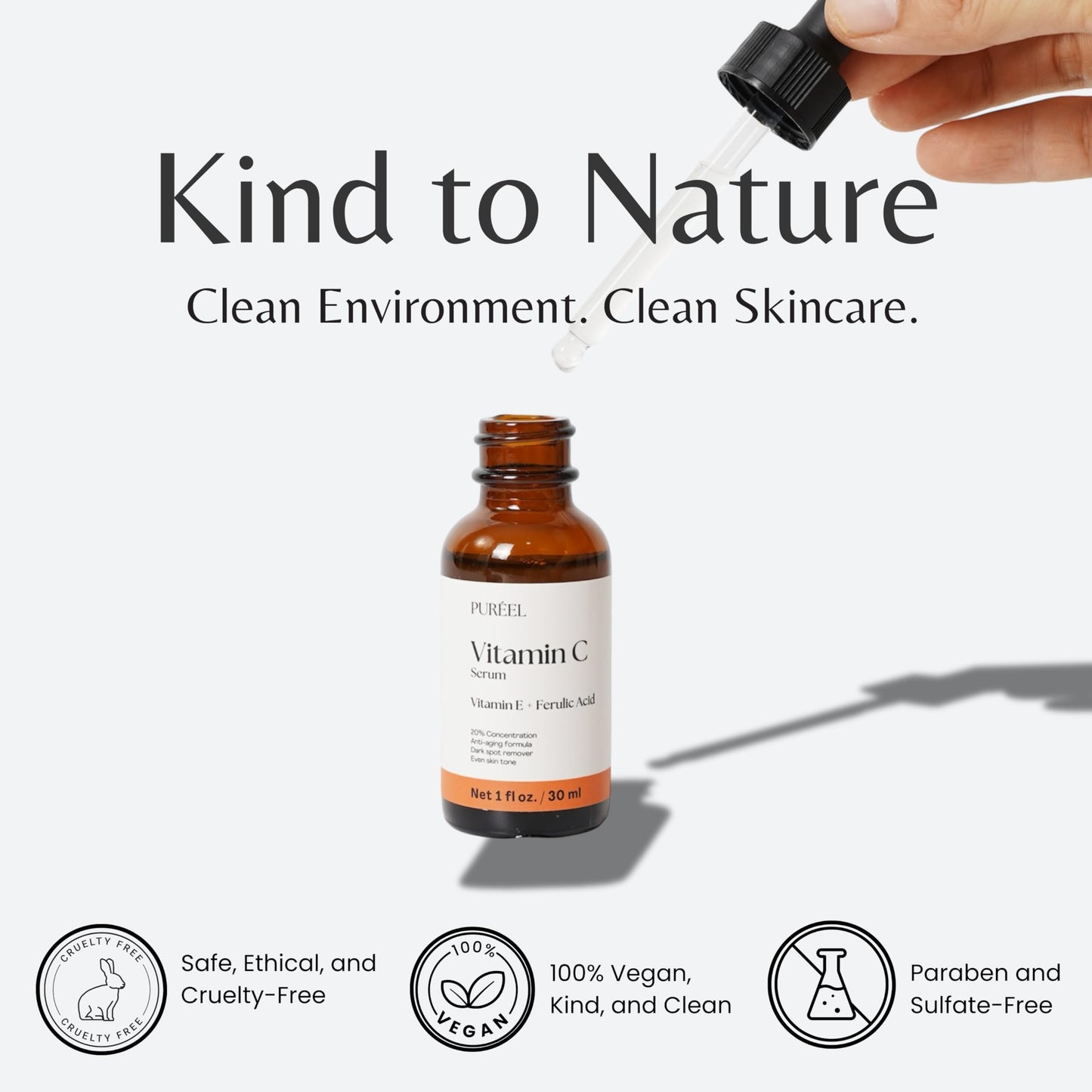Puréel 20% Vitamin C Serum for Face – Brightening Serum with Vitamin E & Ferulic Acid – Anti-Aging, Dark Spot Remover, Even Skin Tone, Wrinkle Reduction & Radiant Glow – 1 fl oz Purify.