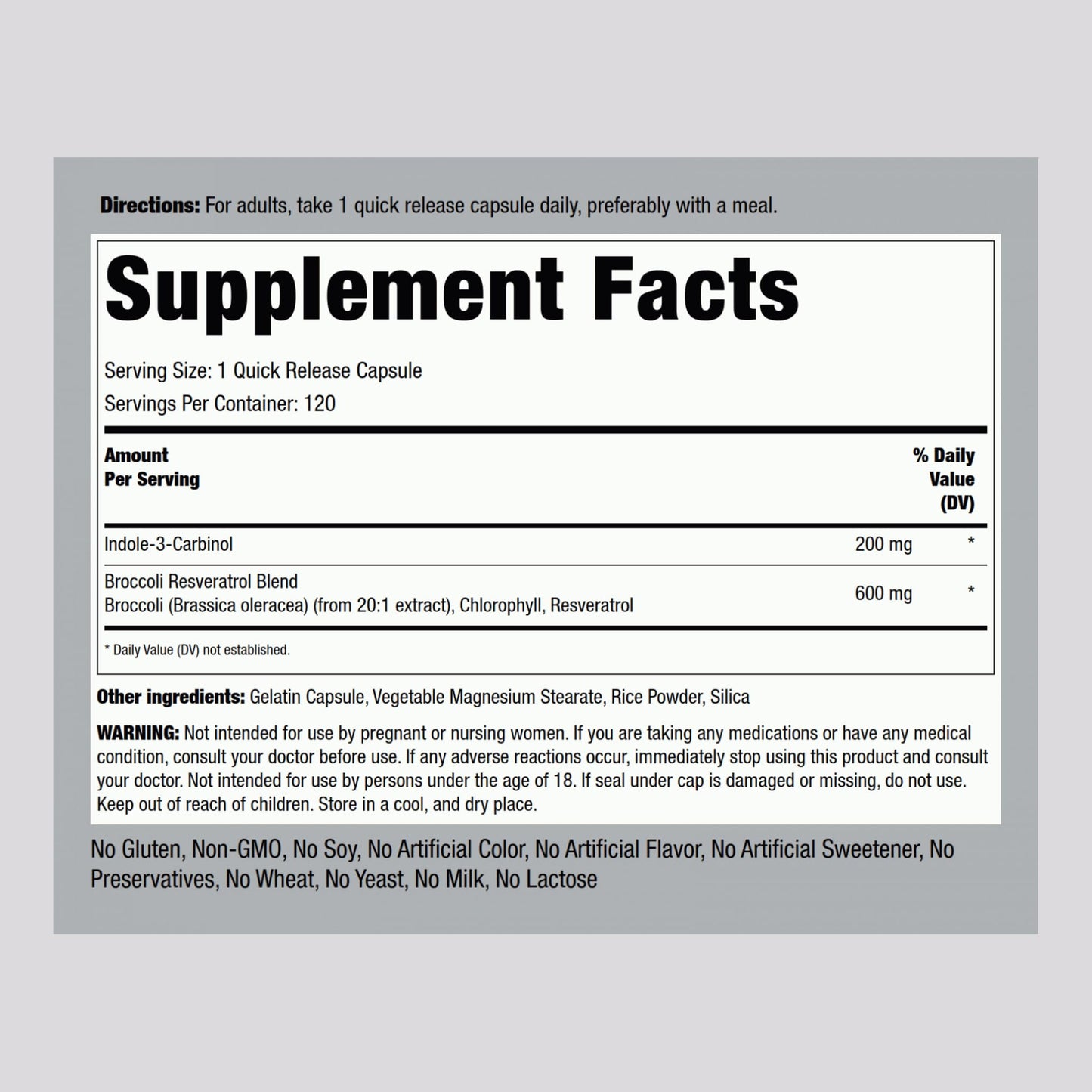 Piping Rock Indole 3 Carbinol | 200mg | 120 Capsules | I3C with Broccoli Extract | Non-GMO, Gluten Free Supplement Piping Rock