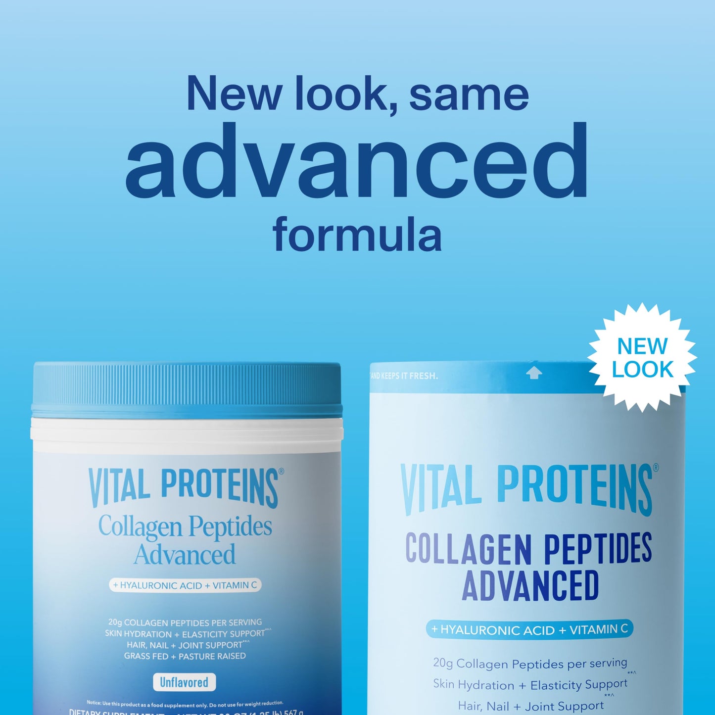 Vital Proteins Collagen Peptides Powder Advanced with Hyaluronic Acid & Vitamin C, 20oz Collagen Protein, Unflavored, 27 Servings vital proteins