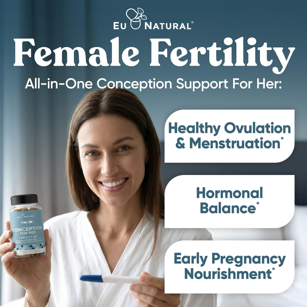 Eu Natural Conception for Her Fertility Supplements for Women - Ovulation, Hormonal Balance & Regular Cycle Support - Myo-Inositol, Folate, Folic Acid & Vitex - 60 Vegetarian Capsules Eu Natural