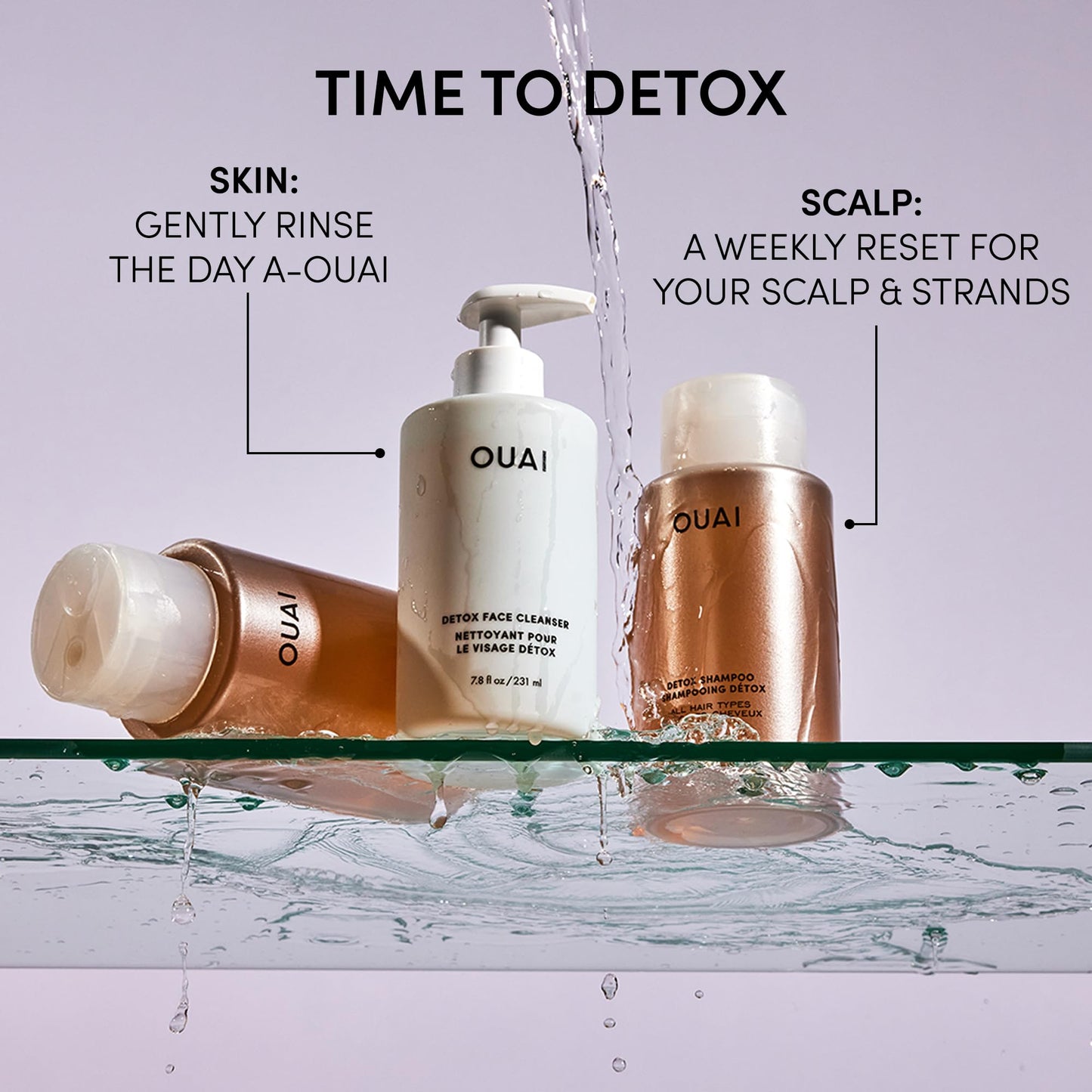 OUAI Detox Shower Routine Bundle - Gentle Detox Face Cleanser (7.8 Oz) and Clarifying Shampoo with Apple Cider Vinegar (10 Oz) - Removes Dirt, Oil, Product, Makeup, and Sunscreen - 2-Piece Bundle OUAI