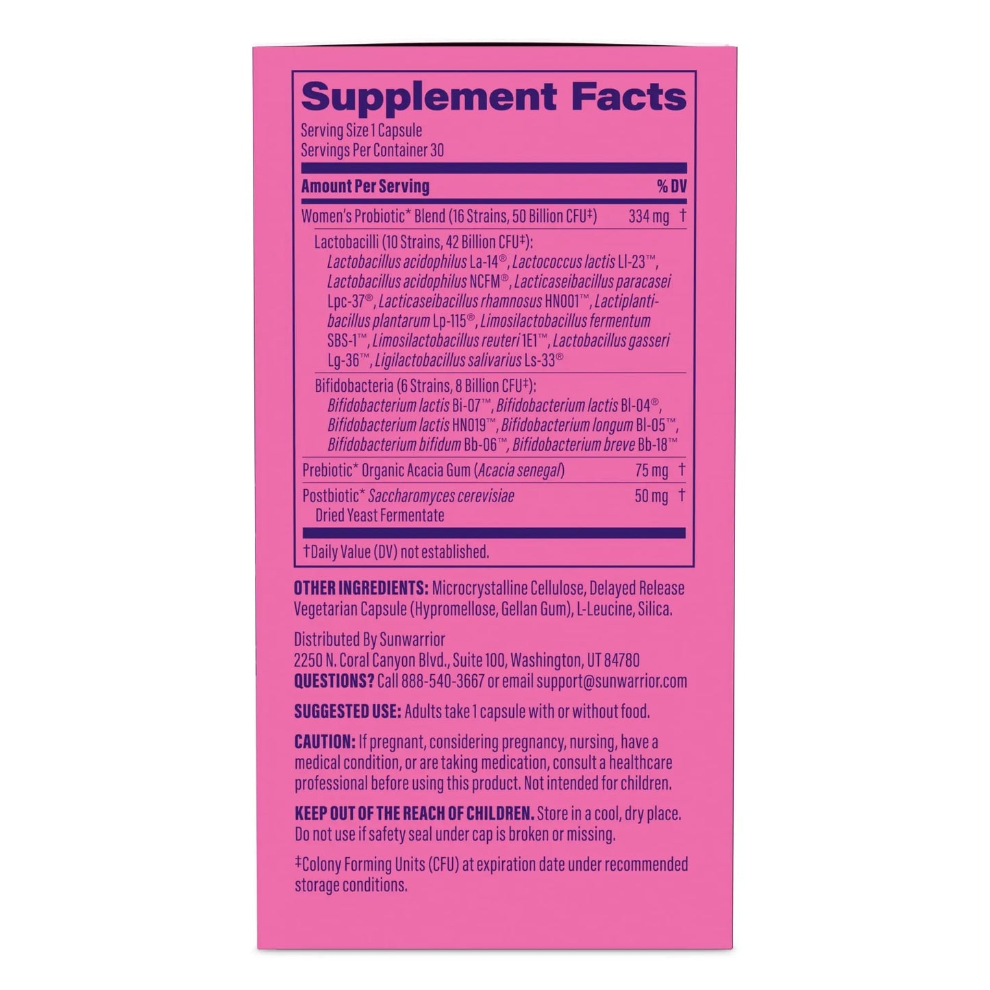 Probiotic for Gut Health 50 Billion CFU Probiotics Supplement Capsules 16 Strains Prebiotics, Postbiotics for Women Gut Immune Colon Health Energy Endurance Support Soy-Free Non-GMO 30 Capsule Serving Sunwarrior