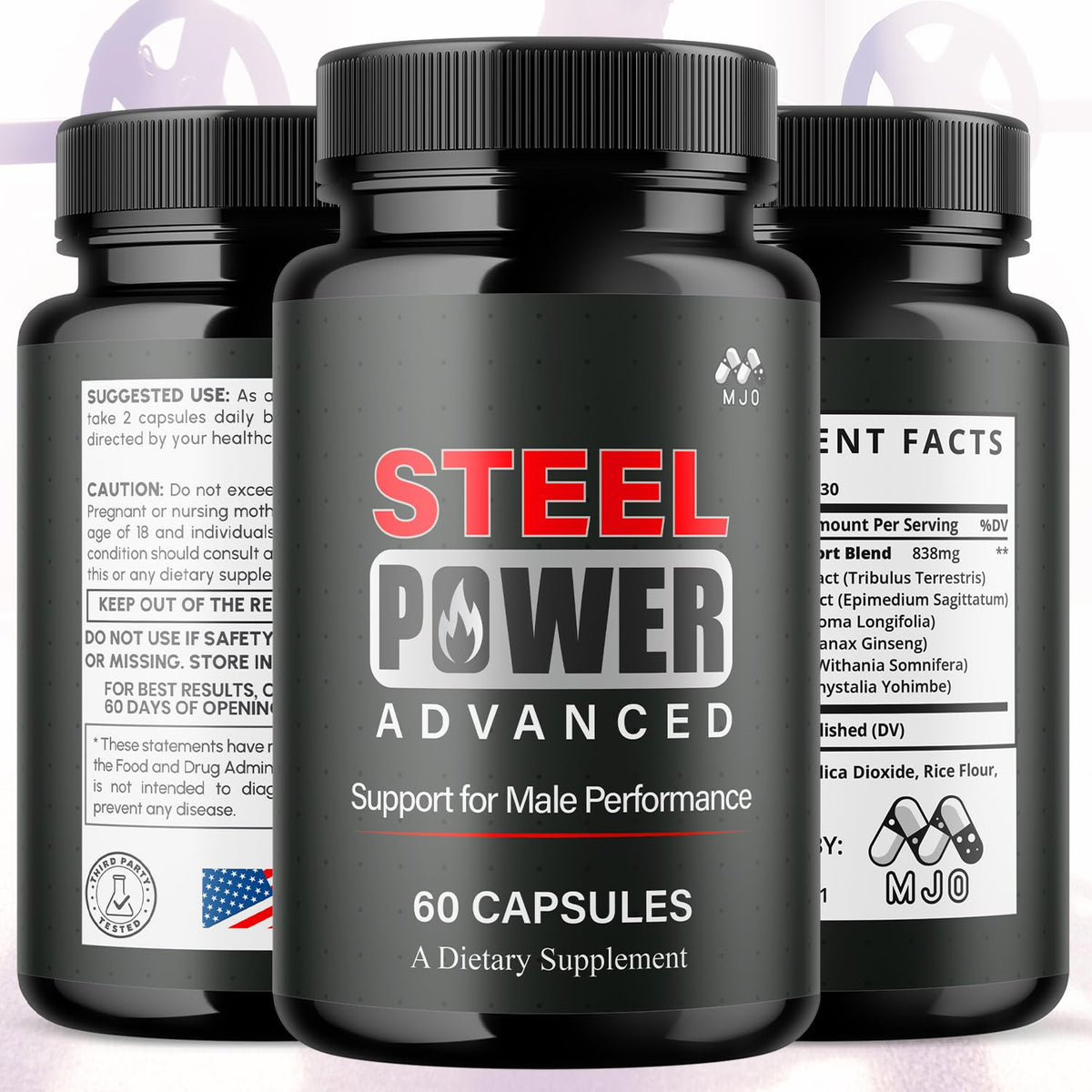 Steel Power Capsules, Official Steel Power for Men with All Natural Ingredients, Advanced SteelPower Men's Health and Wellness Vitamin Formula Pills with Maximum Strength Multivitamins (60 Capsules) MJO