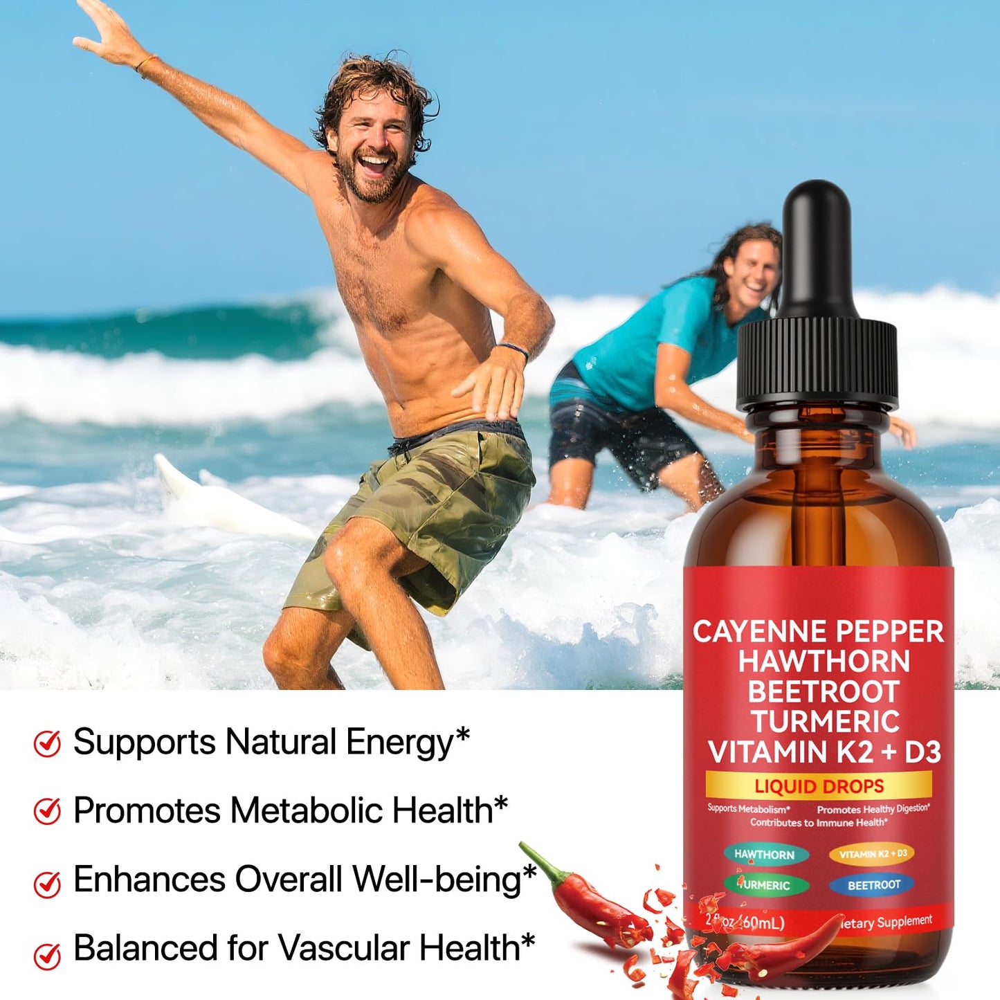 Cayenne Pepper Drops, Cayenne Pepper Extract with Herbal Blend - Includes Hawthorn, Beet Root & Turmeric (1Pack) WHLH & WELL-BEING