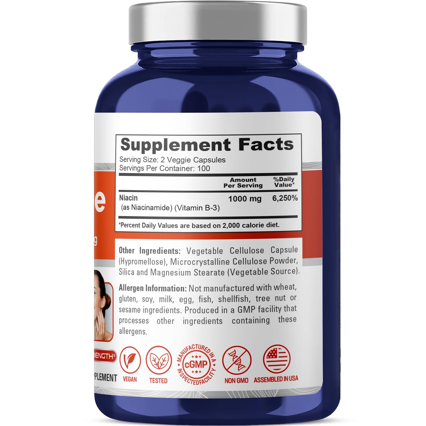 NusaPure Niacinamide 1000mg 200 Veggie Capsules (Non-GMO, Vegan) Flush Free NusaPure