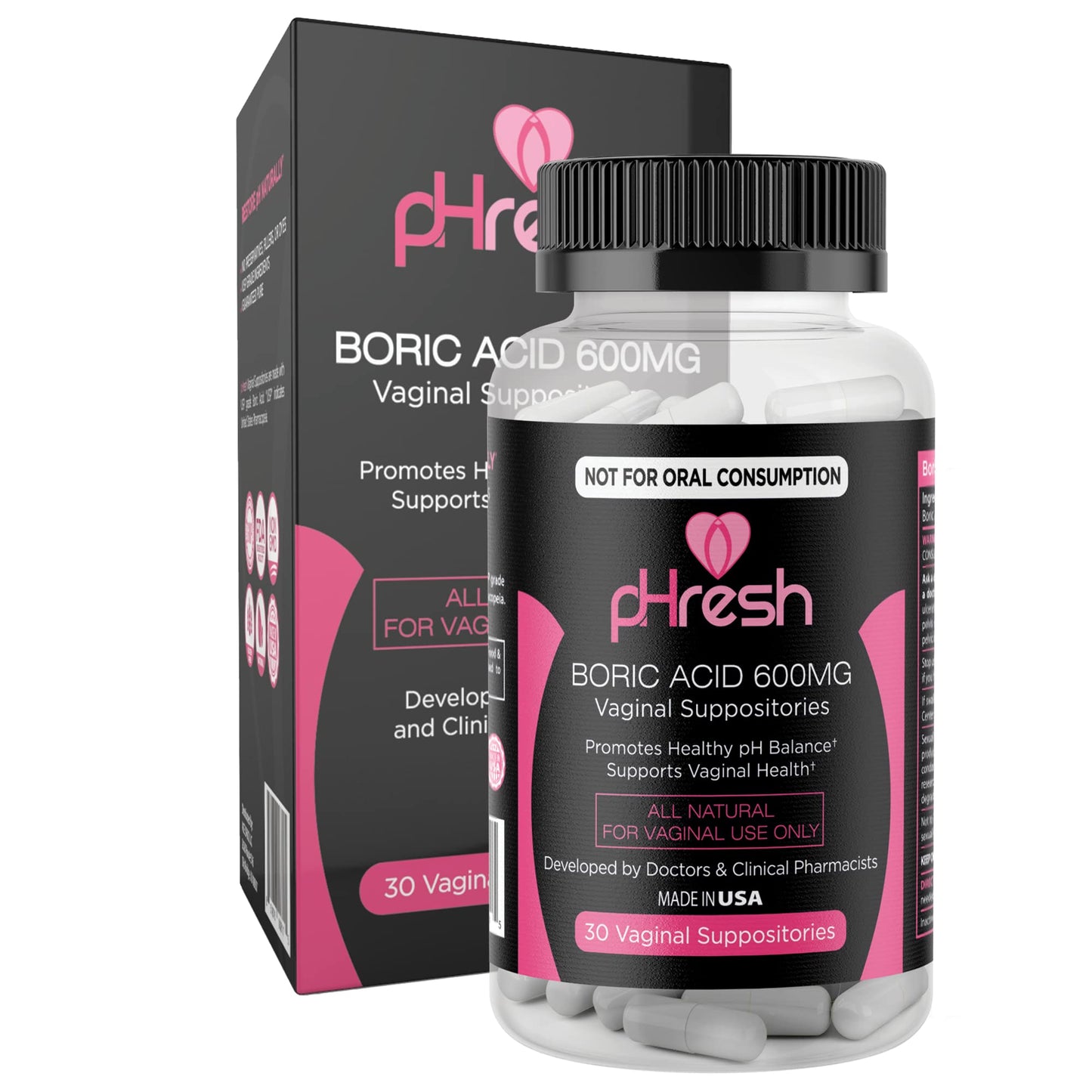 pHresh Boric Acid Suppositories and DIM Supplement ACE NUTRITION