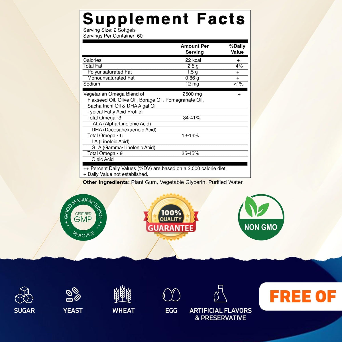 Vitamatic Vegan Omega 3-6-9 Complex 1250mg | Flaxseed, Olive, Borage & Algae Oils | Plant-Based Omegas | 120 Softgels Vitamatic