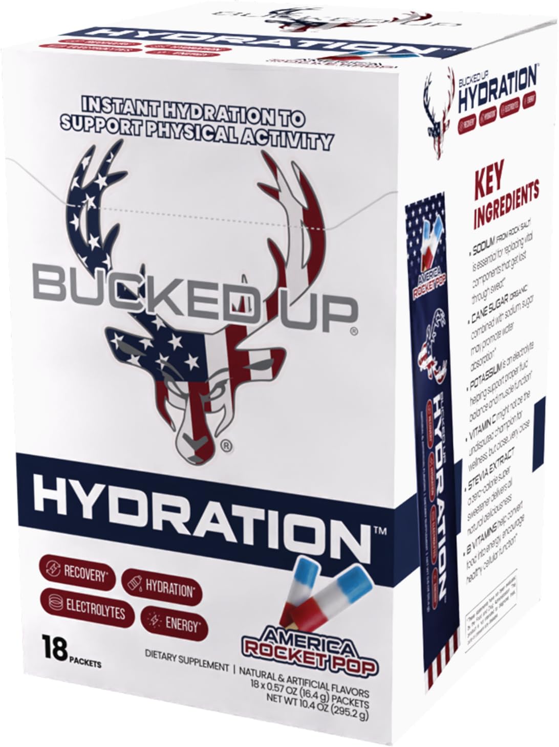 Bucked Up Hydration - Rocket Pop | Electrolyte and Hydration Powder Drink Mix | 18 Packs (18 Servings) Gsupps Australia