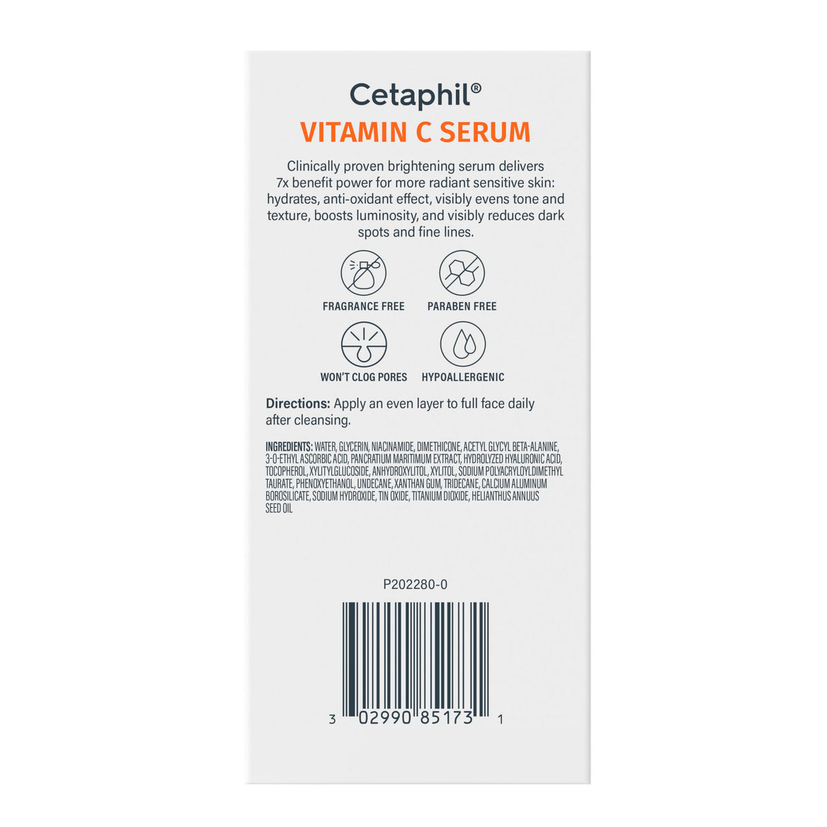 Cetaphil Vitamin C Serum for Dark Spots, Niacinamide, Fragrance Free, 1oz Cetaphil