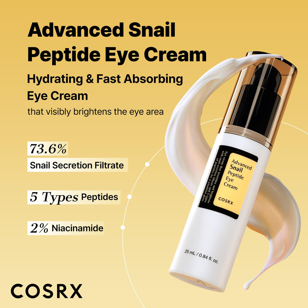 COSRX Snail Mucin Peptide Under Eye Cream, 0.84 fl oz, 73.7% Snail Mucin and Niacinamide, Eye Care COSRX
