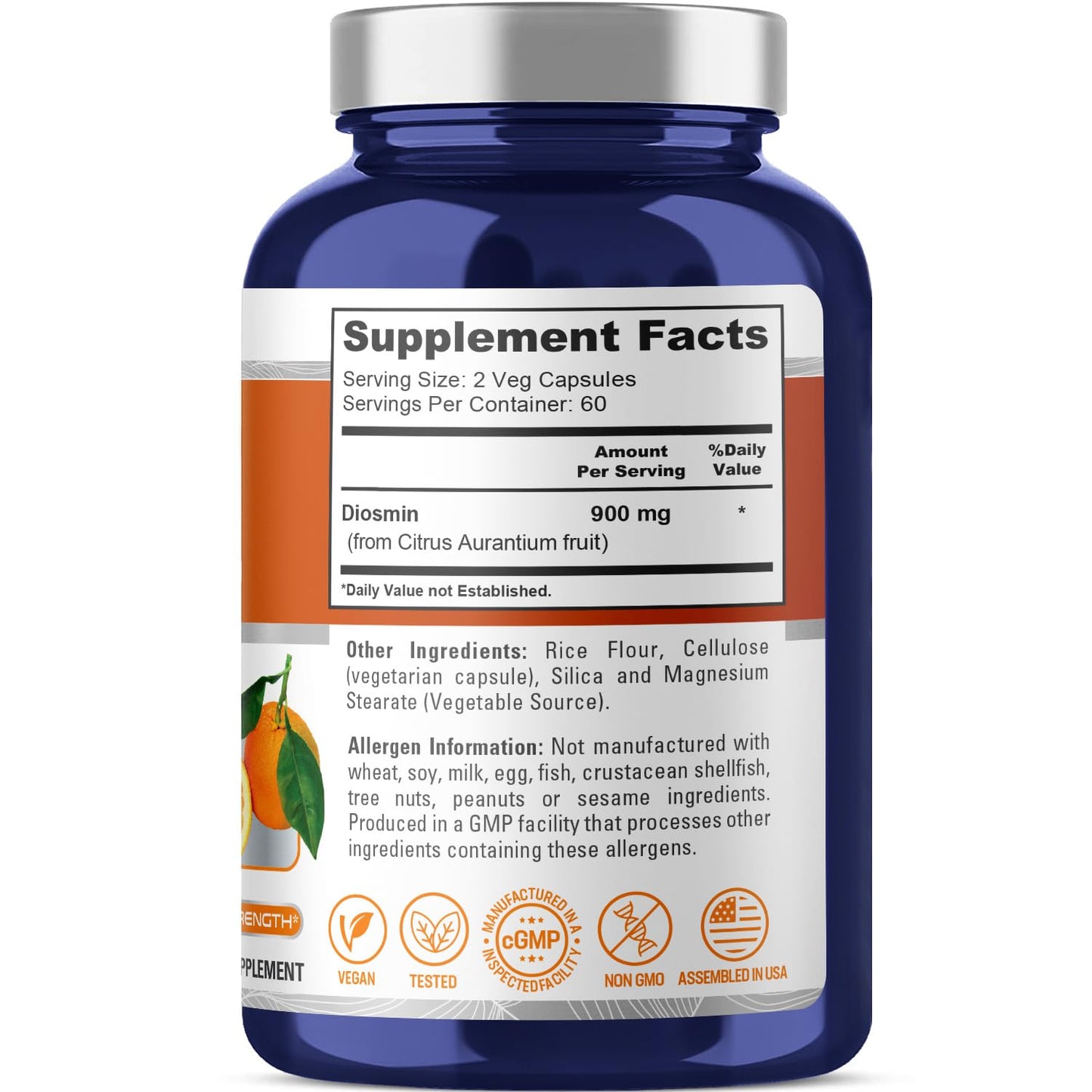 NusaPure Diosmin 900mg per Serving 120 Veggie Caps (Non-GMO, Vegan) NusaPure