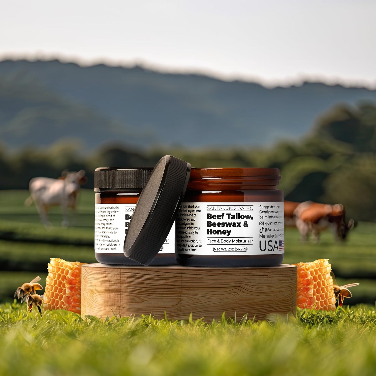 Santa Cruz Paleo, Beef Tallow, Beeswax & Honey Face Moisturizer, Organic, Unscented Grassfed Beef Tallow Skin Care, Sunscreen Free Santa Cruz Paleo
