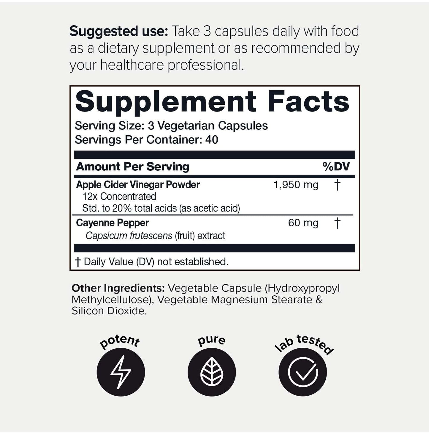 Toniiq 20% Acetic Acid Ultra High Strength Non-GMO Apple Cider Vinegar Capsules Toniiq