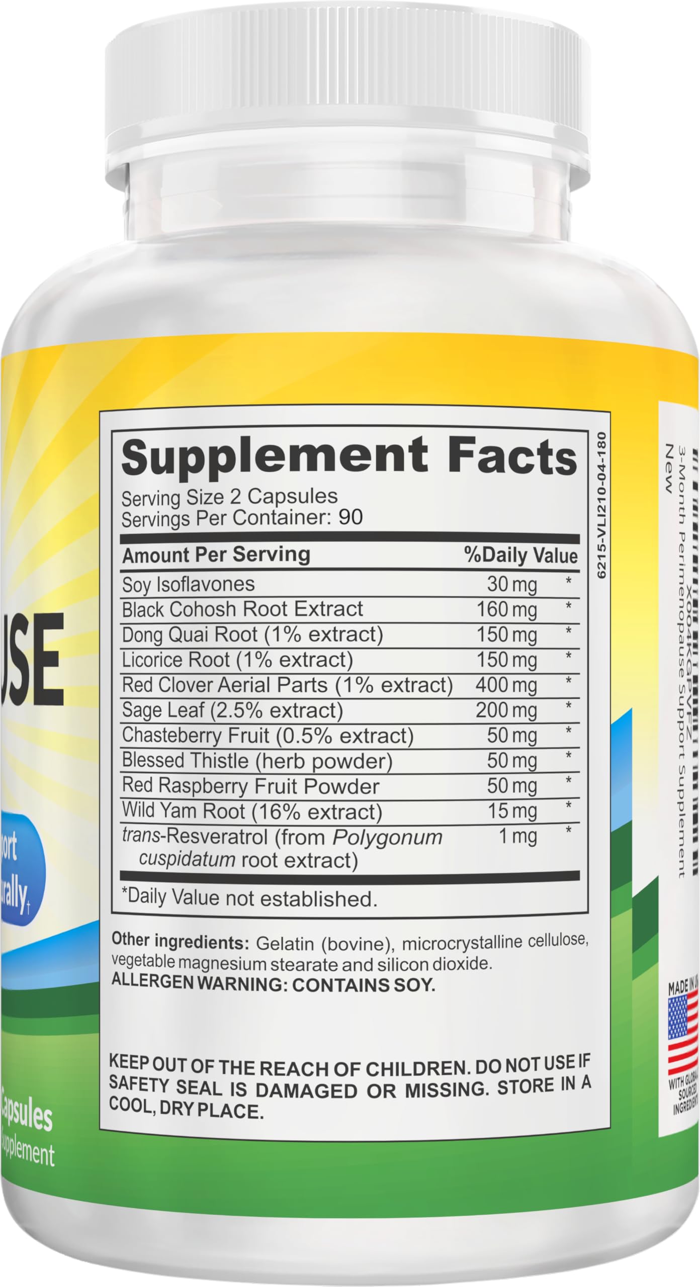Perimenopause Support (3-Month) Supplement Blend | Women's Health & Hormone Support with 11 Herbs & Extracts | Female Hormonal Balance Supplements | 90-Day Bulk Supply | 180 Capsules Elevate Recovery Supplements