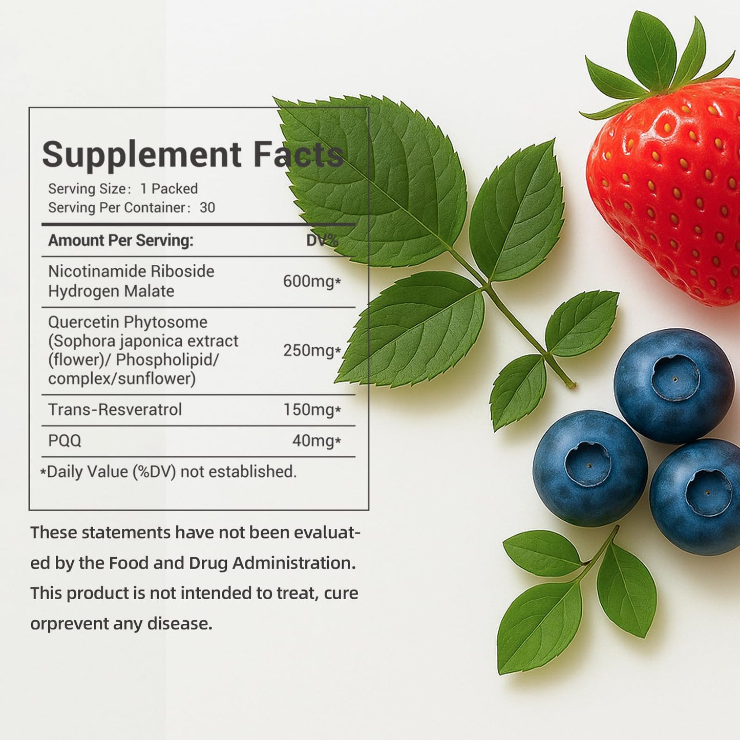 NAD Supplement 1000mg with Resveratrol Pure Organic Liquid Packets - Nicotinamide Riboside Supplements with PQQ - Liposomal NAD+ Berry Flavor Drink - Cellular Energy & Anti-Aging Support, 30 Packs YYURAURB