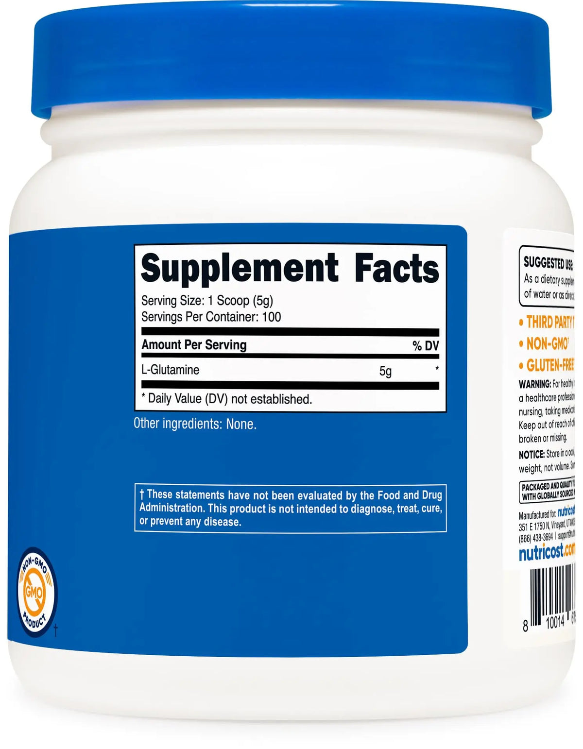Nutricost L-Glutamine Powder (500 Grams) Unflavored - Gluten Free & Non-GMO, 100 Servings Nutricost