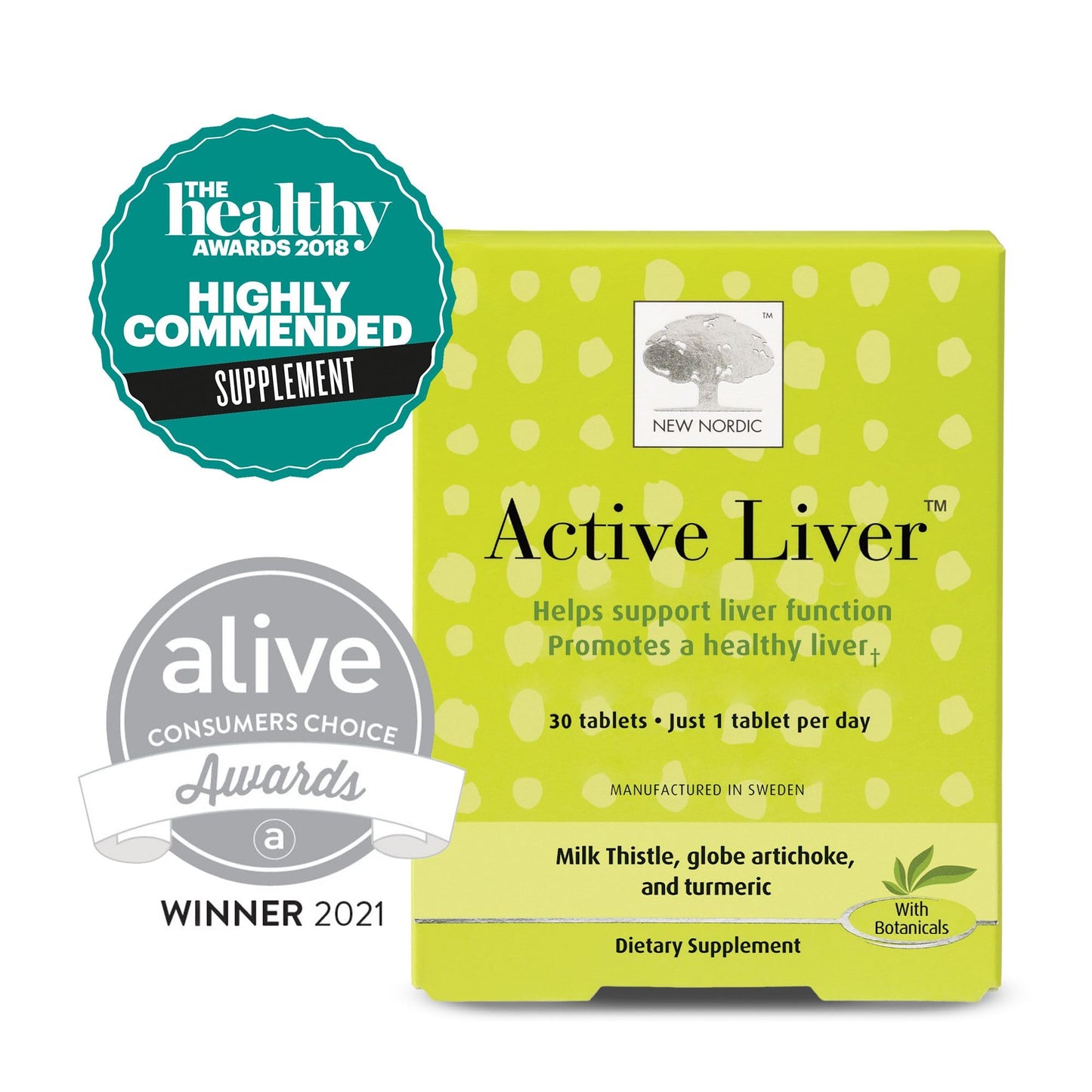 NEW NORDIC Active Liver 30-Day Supply, Daily Liver Supplement, Milk Thistle, Artichoke & Turmeric, 30 Tablets (Pack of 1) NEW NORDIC