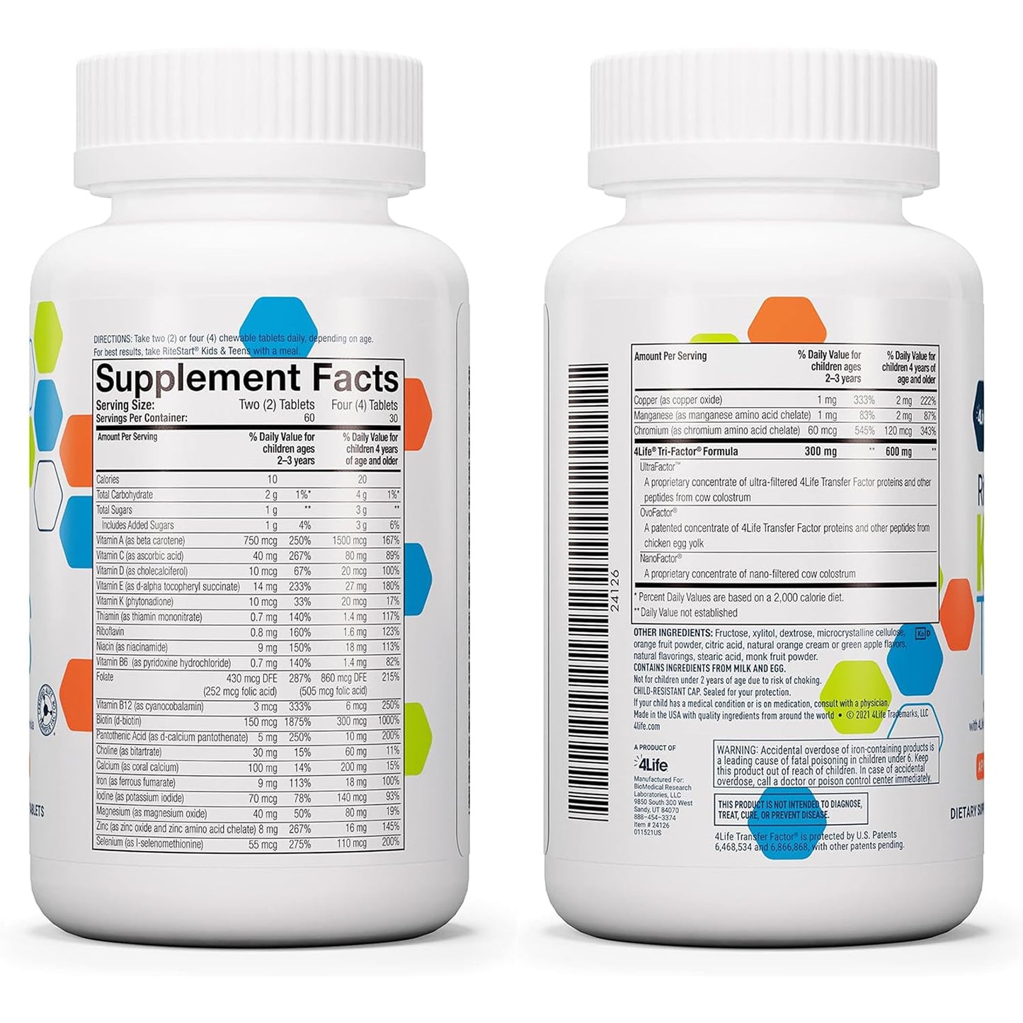 4Life RiteStart Kids and Teens- Apple, Orange Flavors, 22 Essential Vitamins, Minerals, Immune System and Brain Support Ages 2+ - 120 Chewable Tablets 4Life