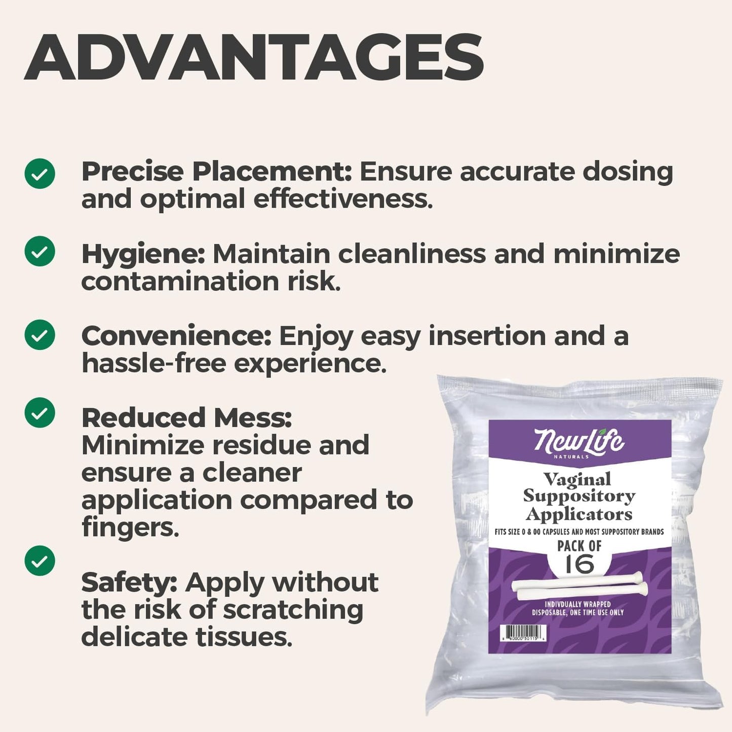 NewLife Naturals Vaginal Suppository Applicators for Boric Acid Suppositories, Size 0 & 00 Capsules, and Pills & Tablets – Individually Wrapped Disposable Applicators – Pack of 28 (Made in USA) NewLife Naturals