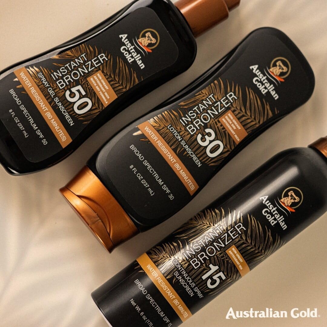 Australian Gold Continuous Spray Sunscreen SPF 15 | Instant Bronzer, 6 Fl Australian Gold