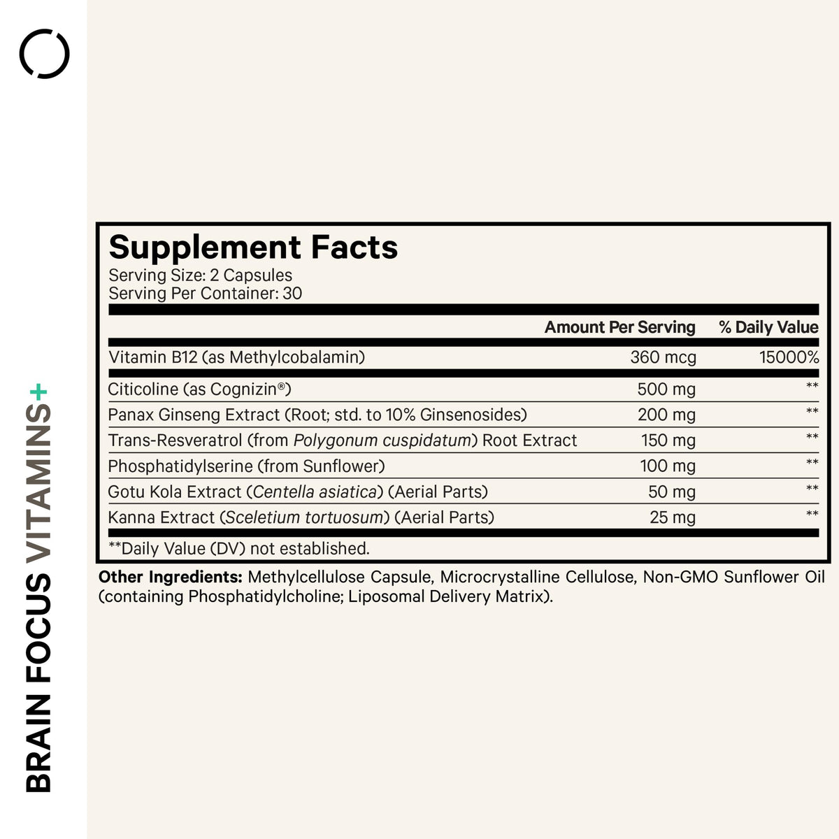 Codeage Brain Focus Vitamins+ Nootropic Supplement with Citicoline as Cognizin, Panax Ginseng, Resveratrol, Gotu Kola, Vitamin B12 Methylcobalamin - Liposomal Delivery - Non-GMO - 60 Capsules Codeage