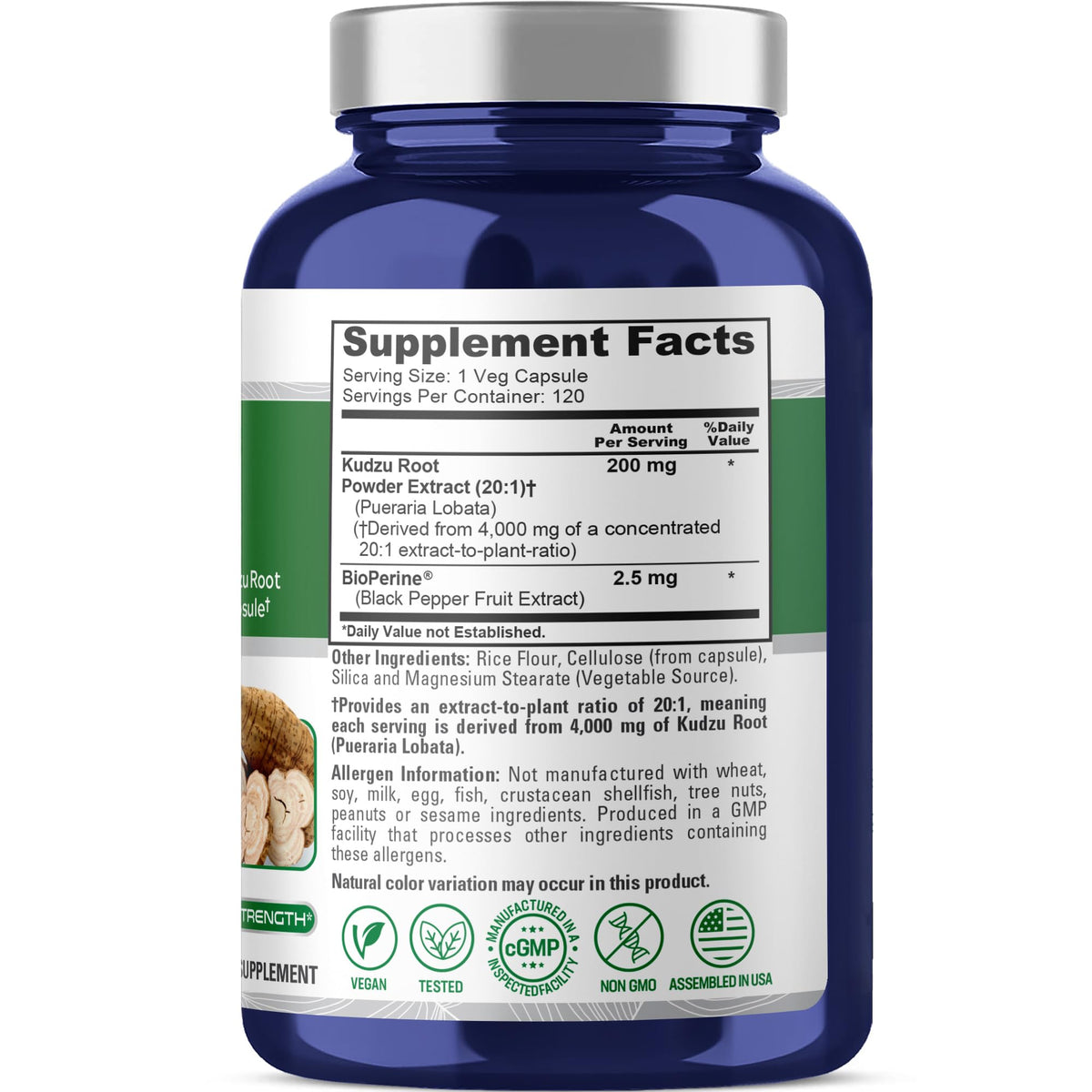 NusaPure Kudzu Root 20:1 Extract, 200 mg Equivalent to 4,000mg - 120 Veggie Capsules (Non-GMO, Vegan, Bioperine) NusaPure
