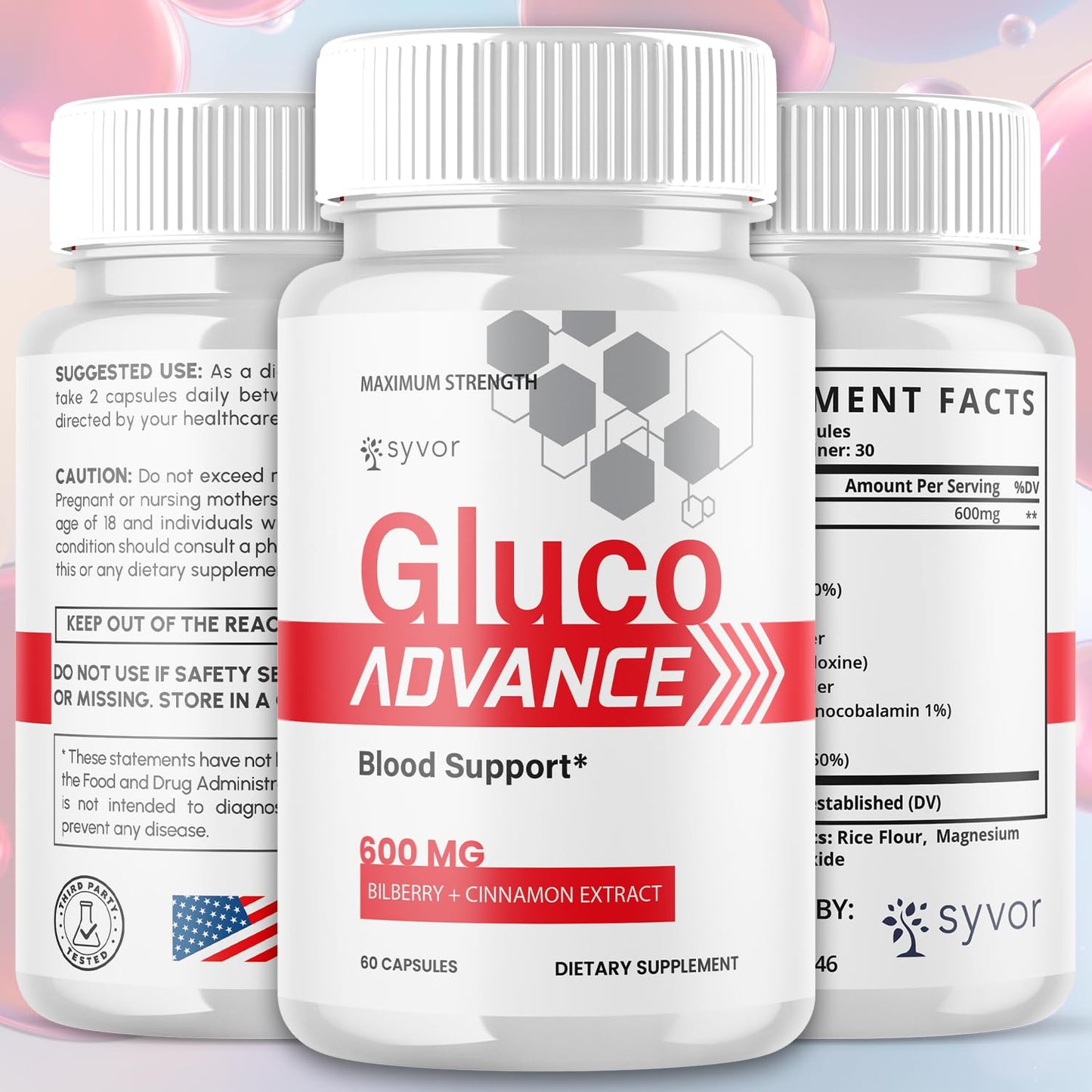 Gluco Advance Capsules, Official Gluco Advance Supplement Pills with All Natural Ingredients, Advanced Formula Supplement with Maximum Strength Premium Vitamins for Women & Men (60 Capsules) Syvor