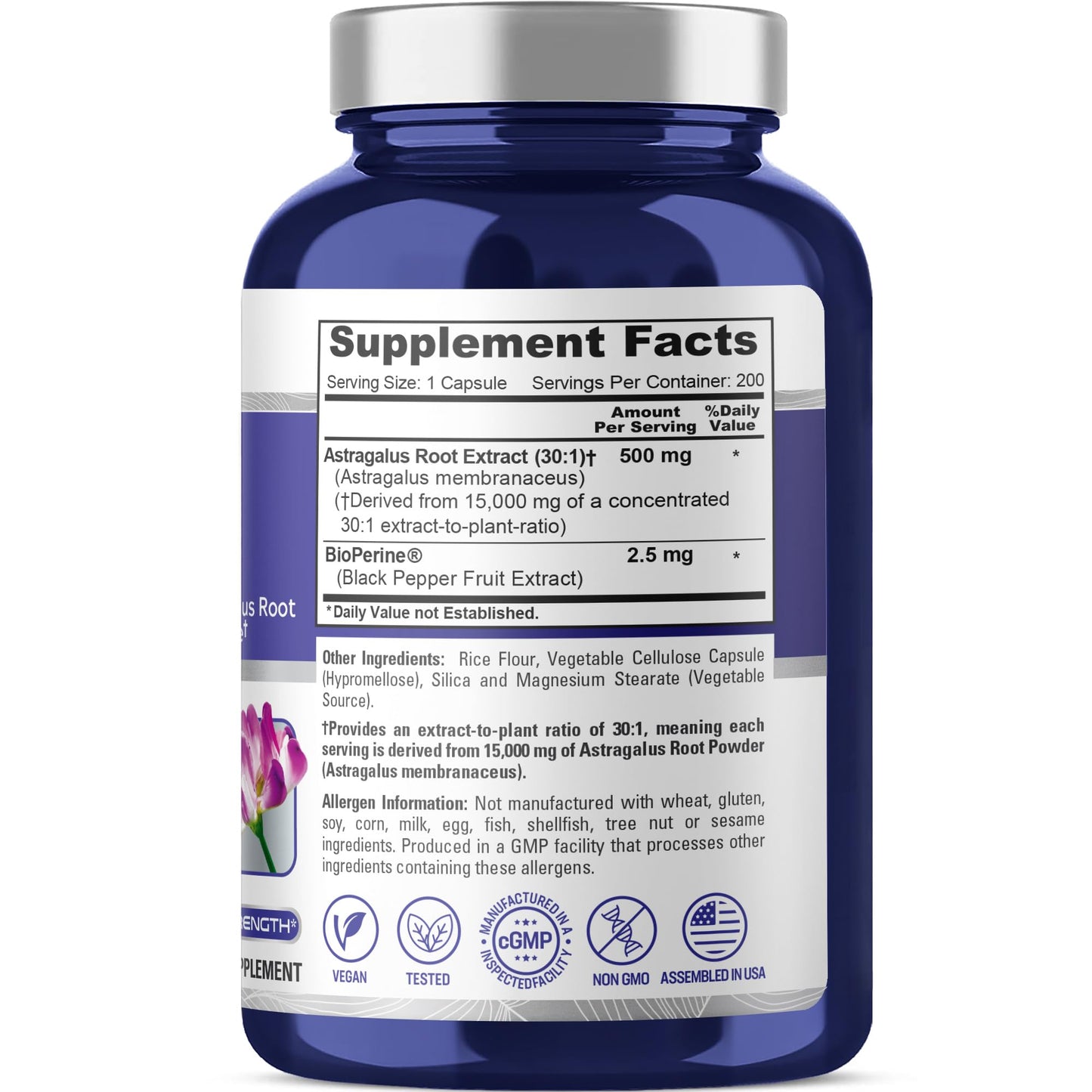 NusaPure Astragalus Root 30:1 Extract, 500 mg Equivalent to 15,000 mg 200 Veg Caps Suitable for Vegetarians and Vegans, Non-GMO NusaPure
