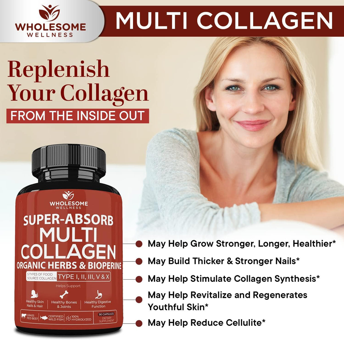 Wholesome Wellness Multi Collagen Protein Powder Hydrolyzed (Type I II III V X) + Super-Absorb Multi Collagen Pills (Type I II III V X) Bundle Gsupps Australia