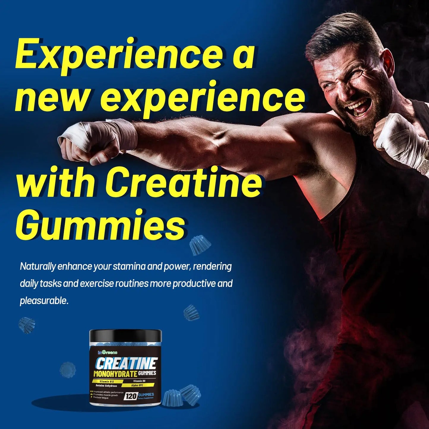 inGreens Creatine Monohydrate Gummies 6g per Serving, Sugar Free Creatine Supplements for Men & Women, Chewable Creatine for Muscle Growth, Strength, Energy inGreens