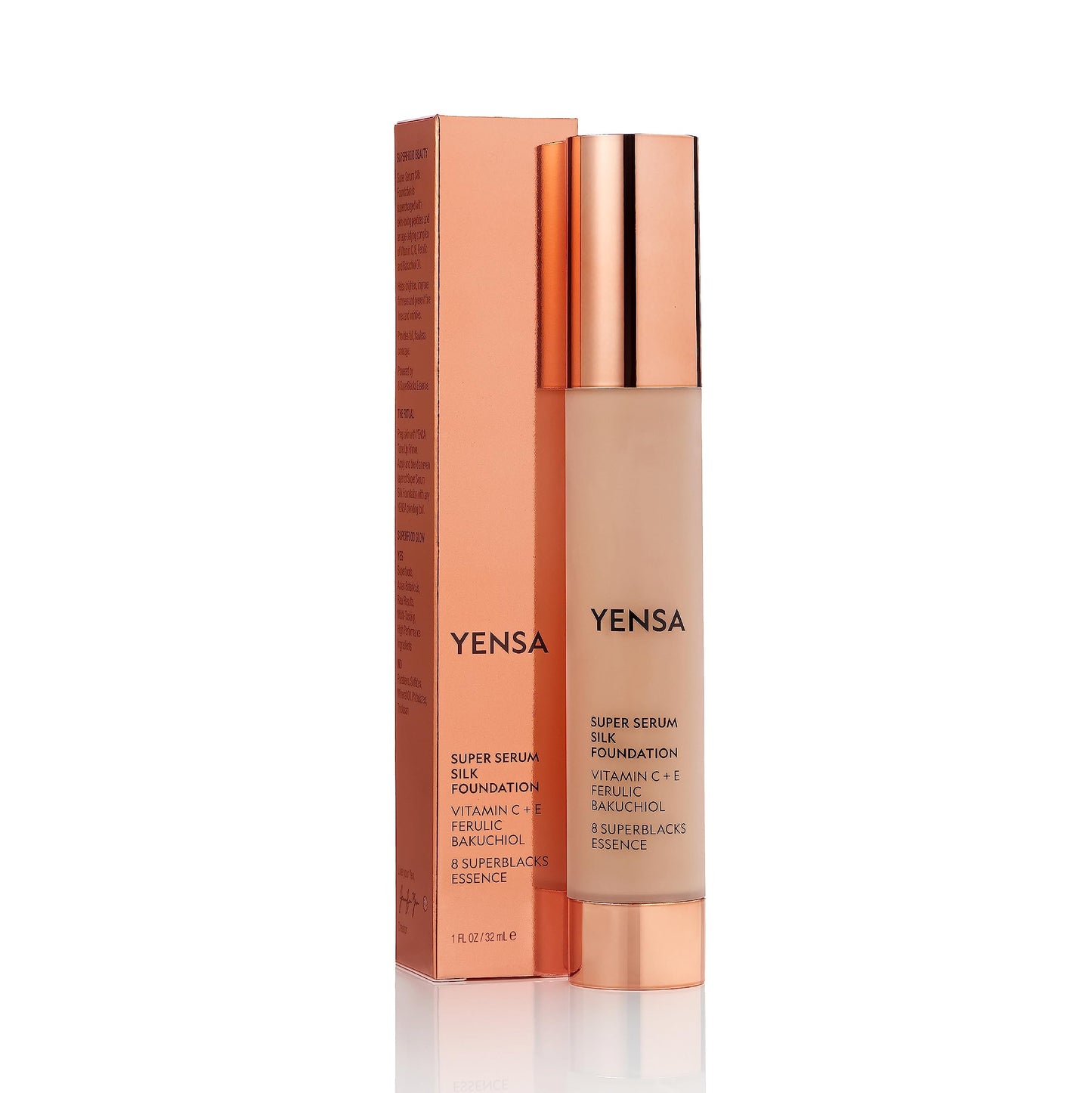YENSA Serum Foundation Makeup - Super Silk Full Coverage Foundation Enriched with Peptides, Vitamin C & Ferulic Acid to Help Reduce Fine Lines, Wrinkles & Dark Circles - Light 1 (1 oz) YENSA