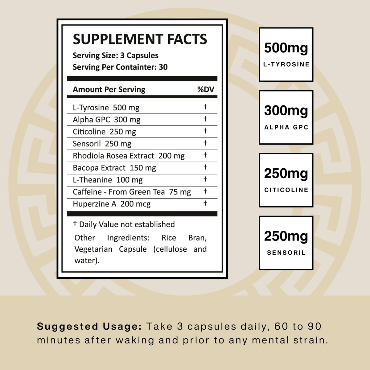 Mt. Athos Performance Sigma Mind | Potent Nootropic Formula to Support Cognitive Function, Improved Focus, Drive, and Mood | 30 Servings, 90 Capsules Mt. Athos Performance