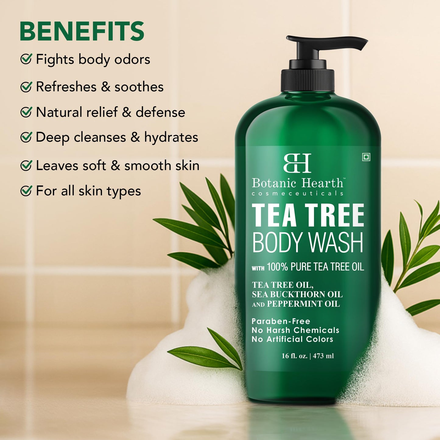 Botanic Hearth Tea Tree Body Wash -16 fl oz- All-Natural Antifungal & Odor-Control Shower Botanic Hearth
