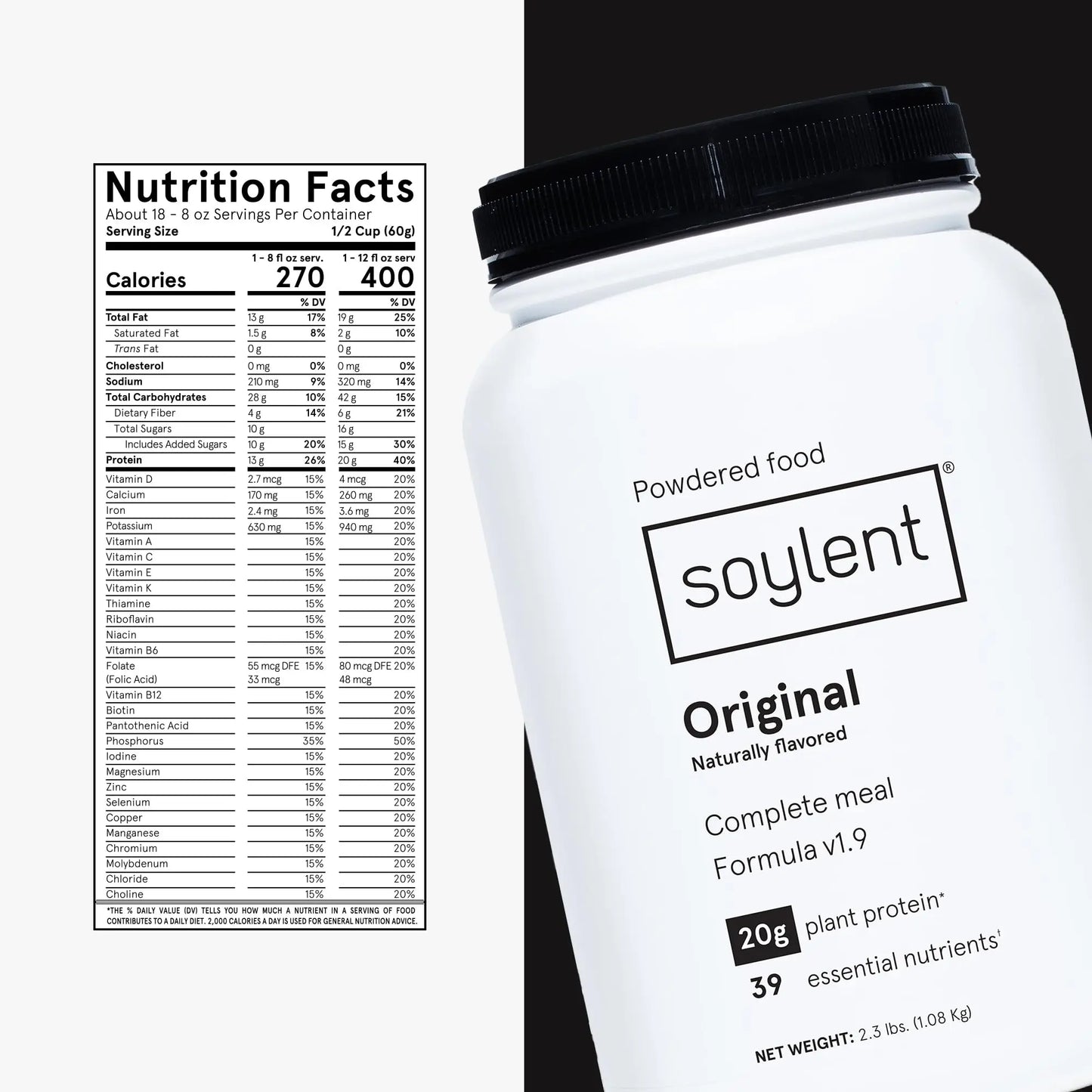 Soylent Complete Nutrition Gluten-Free Vegan Protein Meal Replacement Powder, Original, 36.8 Oz Soylent