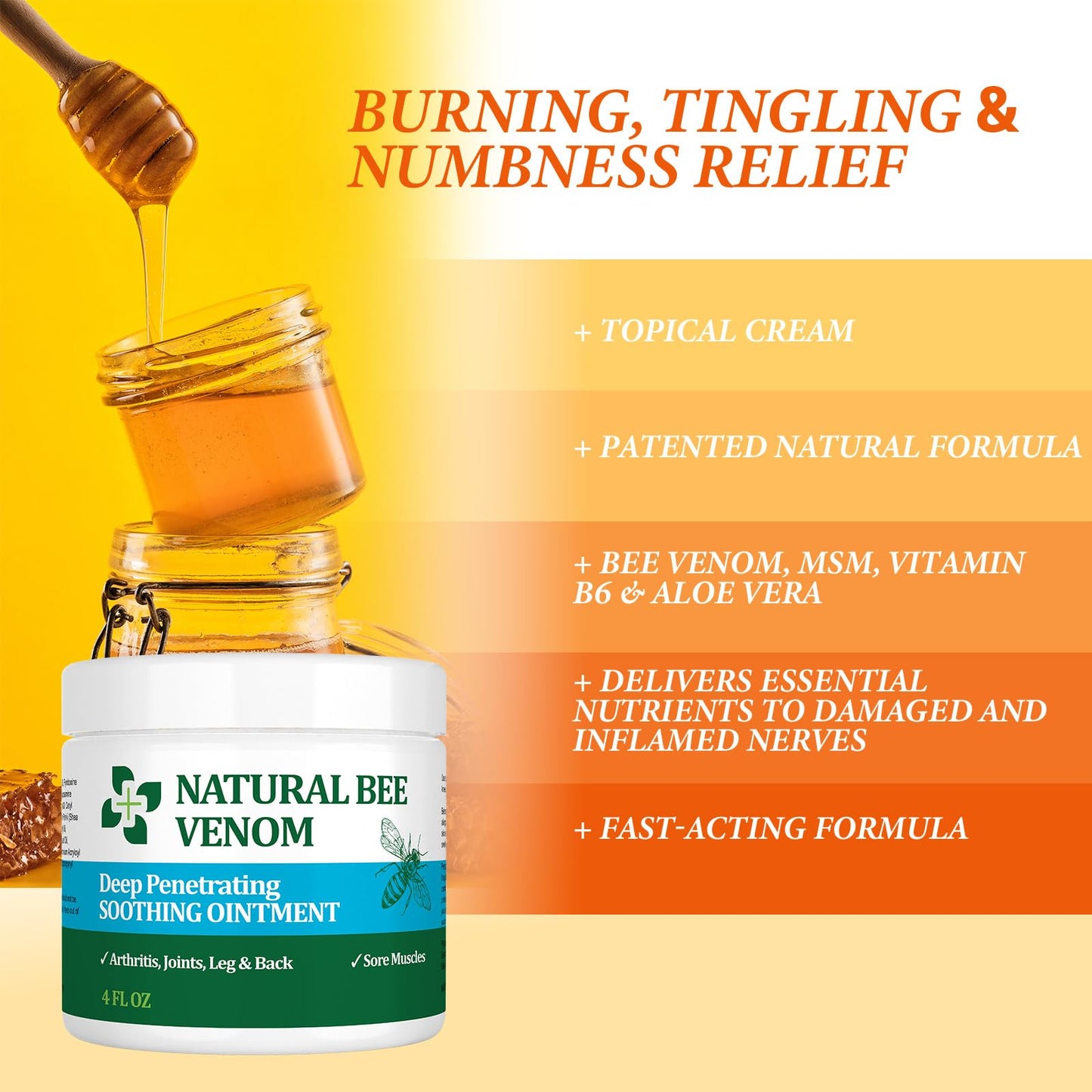 PIBIOOMAP Bee Venom Serum Joint & Muscle & Bone Cream, Pure Natural Ingredients, Fast Acting, Relief Back, Shoulder, Back, Neck, Hands, Elbows, Feet, Leg, Knees, Ankle, for Adults, Elderly PIBIOOMAP