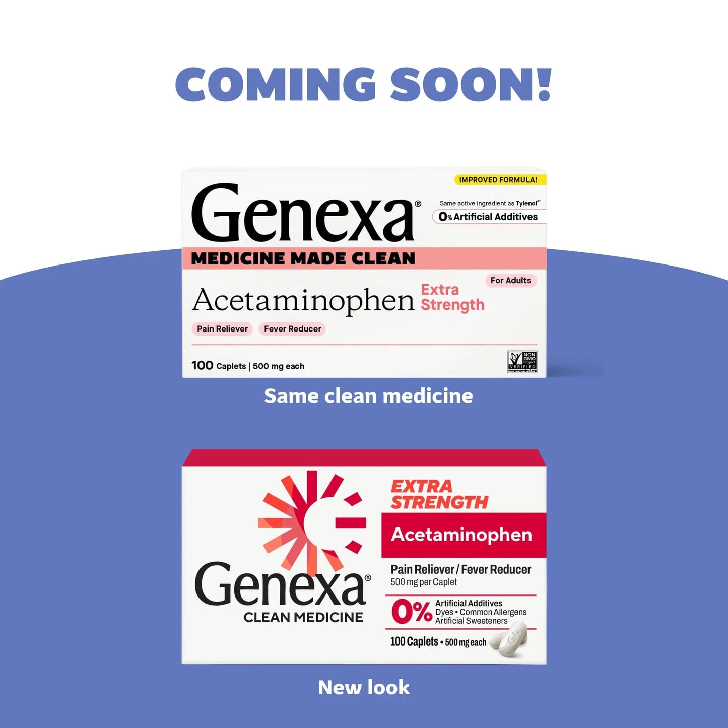 Genexa Clean Acetaminophen 500mg Extra Strength, Dye Free Pain Reliever Fever Reducer, 0% Artificial Additives, Pain Medicine for Adults, Relieves Headache, Backache, Minor Arthritis Pain, 100 Tablets Genexa