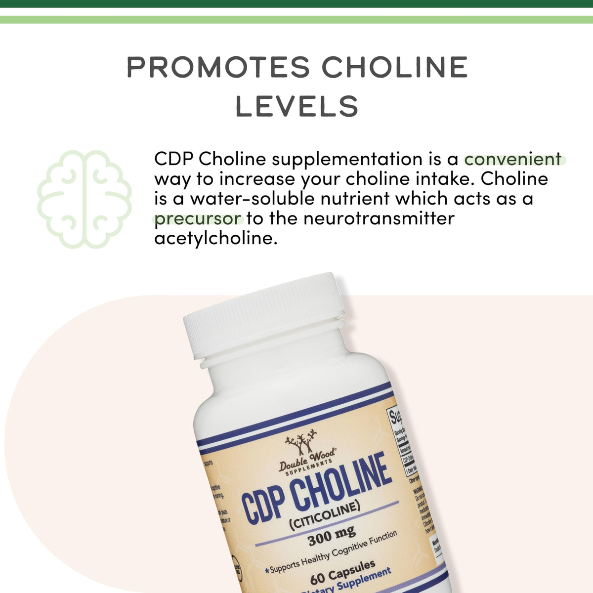 Double Wood Supplements CDP Choline (Citicoline) Supplement, Pharmaceutical Grade, Third Party Tested (60 Capsules 300mg) Double Wood Supplements