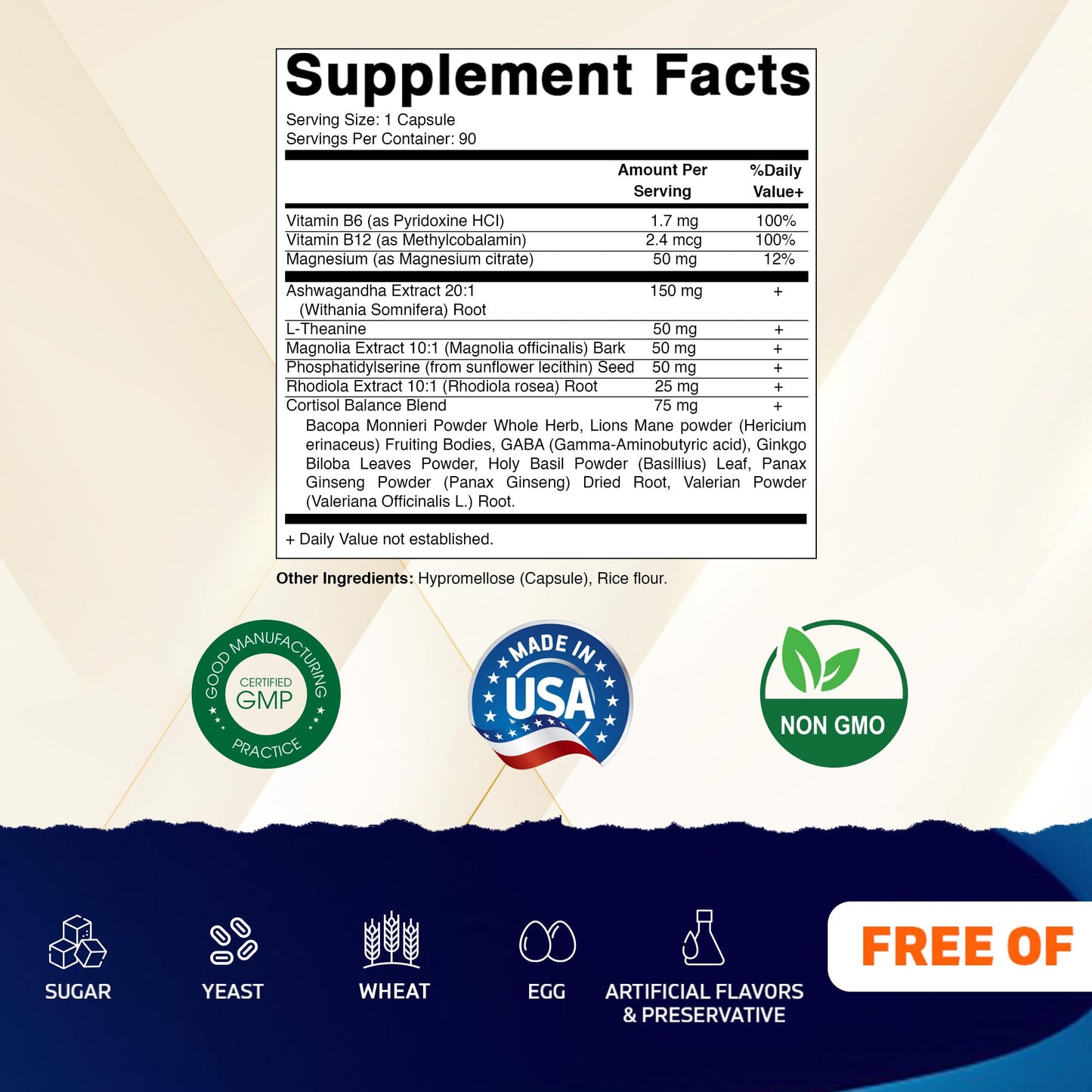 Vitamatic Cortisol Health Support - 90 Veggie Capsules - Made with Adaptogenic Blend with Ashwagandha, Rhodiola, Magnolia, L-Theanine, Phosphatidylserine Vitamatic