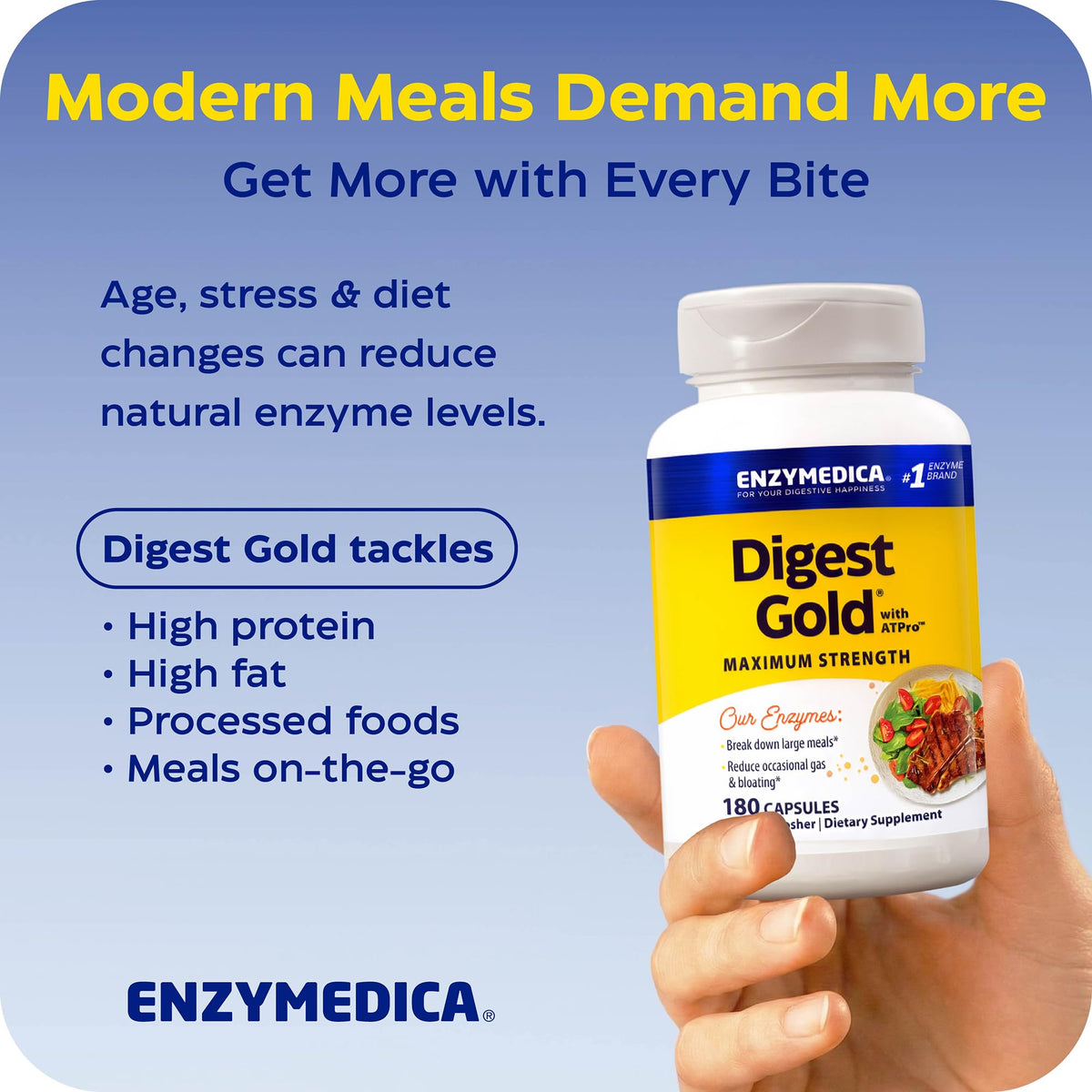 Enzymedica Digest Gold - Digestive Enzyme Supplement for Women & Men, Enzyme Capsules for Digestion, Gut Health Support, Helps Gas & Bloating, ATPro Energy Support, Enzymedica