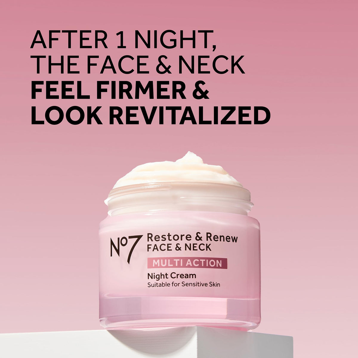 No7 Restore & Renew Multi Action Night Cream for Face & Neck - Nighttime Face Moisturizer with Collagen Peptides No7