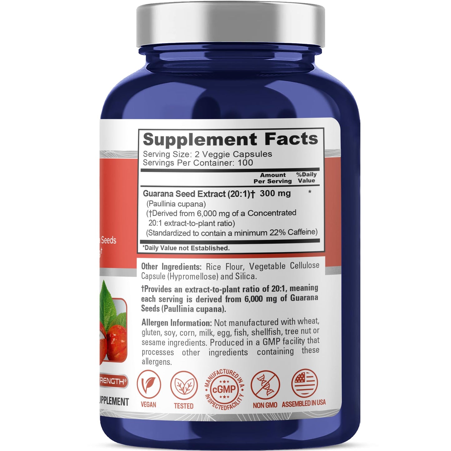 NusaPure Guarana Extract 20:1 Extract, 300 mg Equivalent to 6,000 mg per Veggie Caps 200 Count (Non-GMO, Vegan) NusaPure