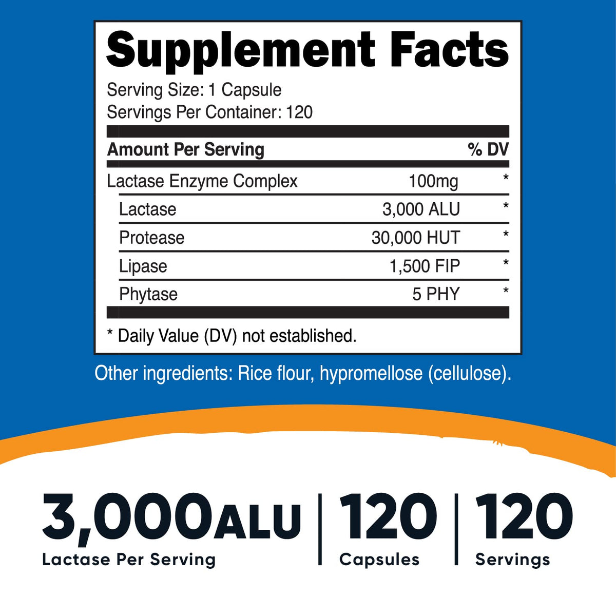 Nutricost Lactase Enzyme Complex 3,000 FCC ALU, 120 Veggie Capsules - Non-GMO Nutricost