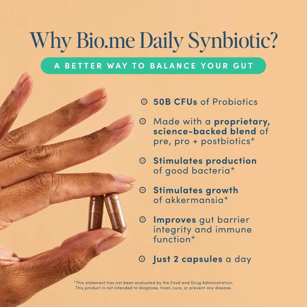 Synbiotic 3-in-1 Prebiotics, Probiotics & Postbiotics for Digestive Health, Gut Health, Immune Support & Bloating Relief for Men & Women - 50 Billion CFU Per Serving - Vegan, 60 Capsules (30 Servings) Bio.me