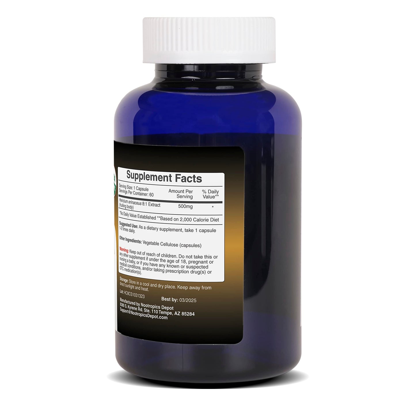 Nootropics Depot Lions Mane Mushroom Capsules | 8:1 Whole Fruiting Body Dual Extract | 500mg | 60 Count | Hericium erinaceus