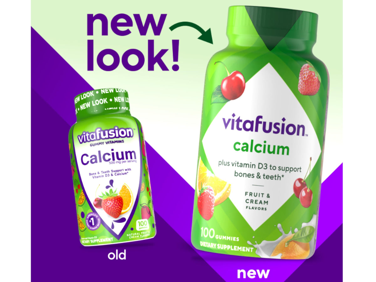 VitaFusion Calcium 500 mg Dietary Supplement Gummies Natural Fruit and Cream Flavors - 100 ct, Pack of 2 Vitafusion