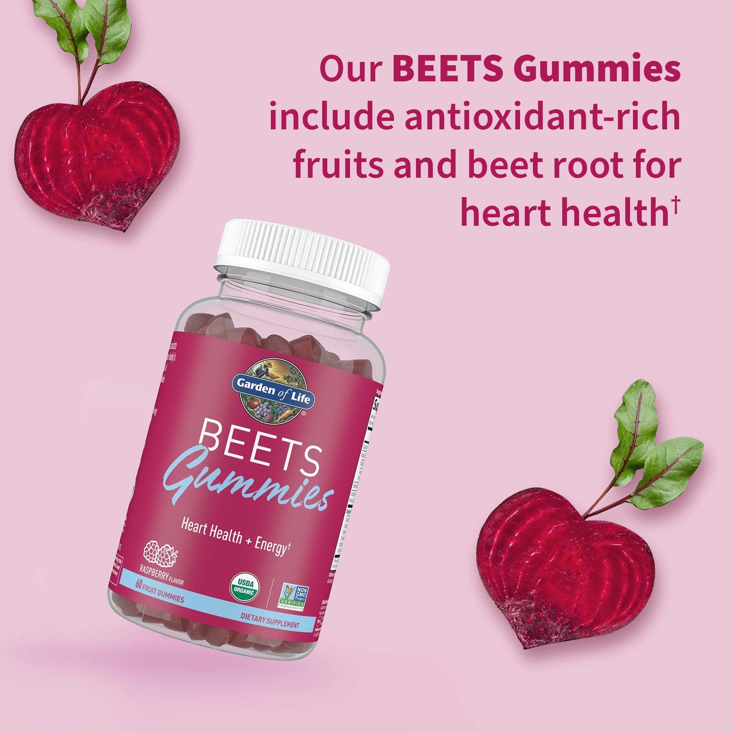 Garden of Life Organic Beet Root Gummies Made from Pectin with Antioxidants, Vitamin C, Vitamin D & B12 for Heart Health & Energy – BEETS Gummies – Vegan, Gluten Free, Non GMO, Raspberry, 30 Servings Garden of Life