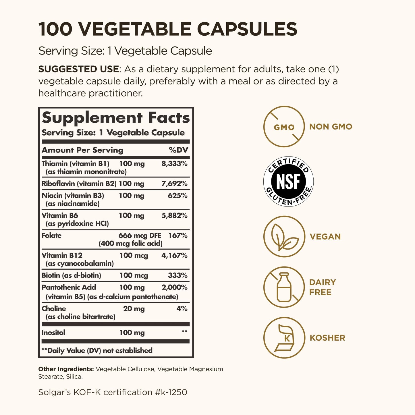 Solgar B-Complex "100", 100 Vegetable Capsules - Nervous System Support - Supports Energy Metabolism - Non-GMO, Vegan, Gluten Free, Solgar